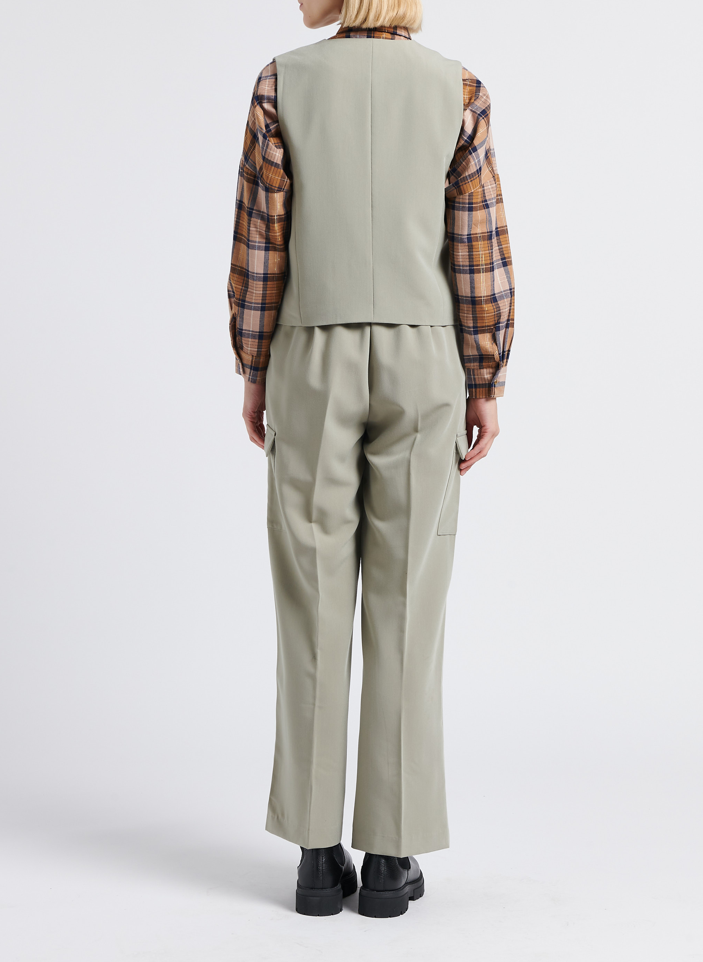 High-waisted flowing cargo pants GRACE ET MILA Green