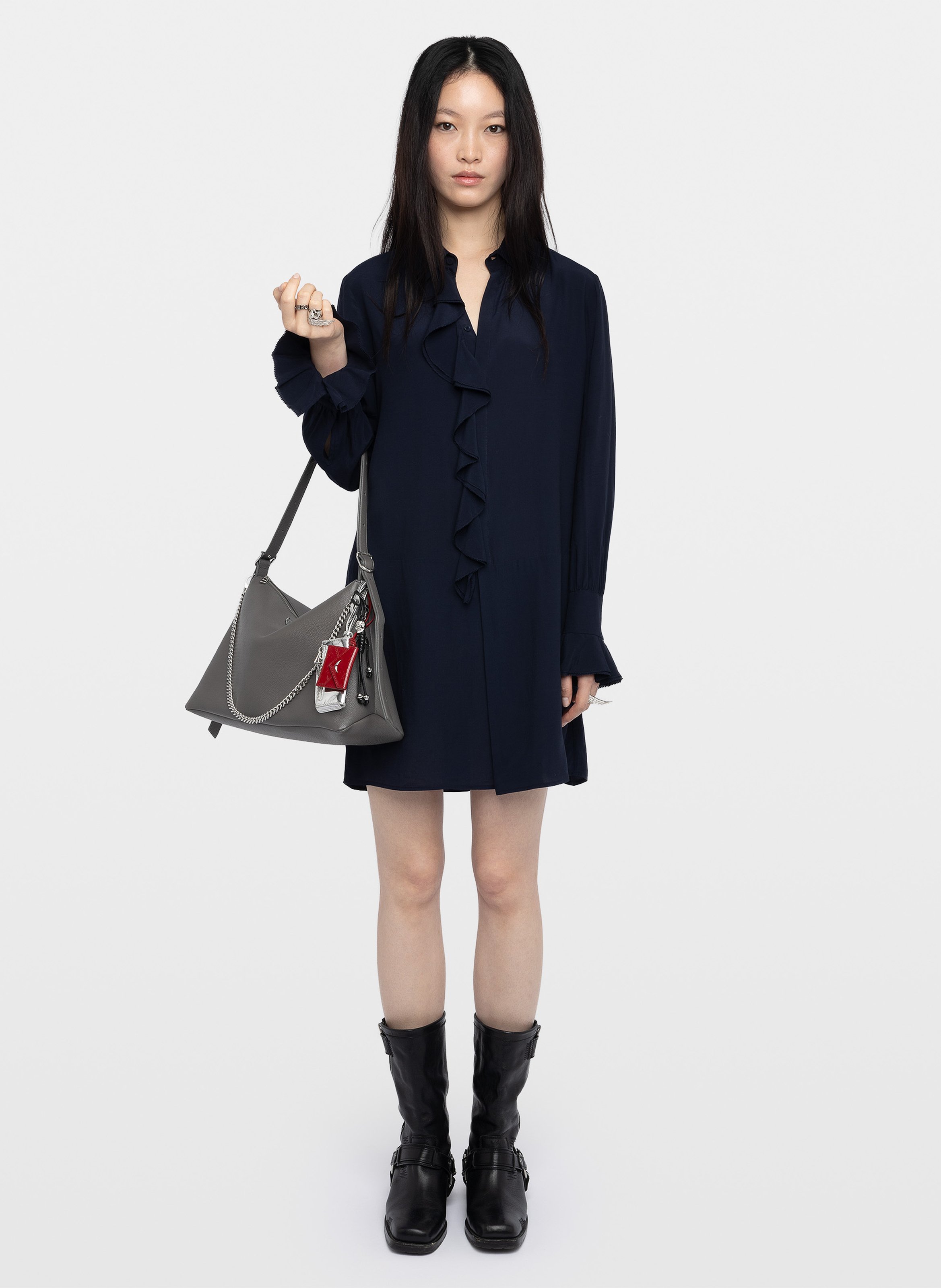 Korte jurk met effen overhemd en ruches-details ZADIG&VOLTAIRE Blauw