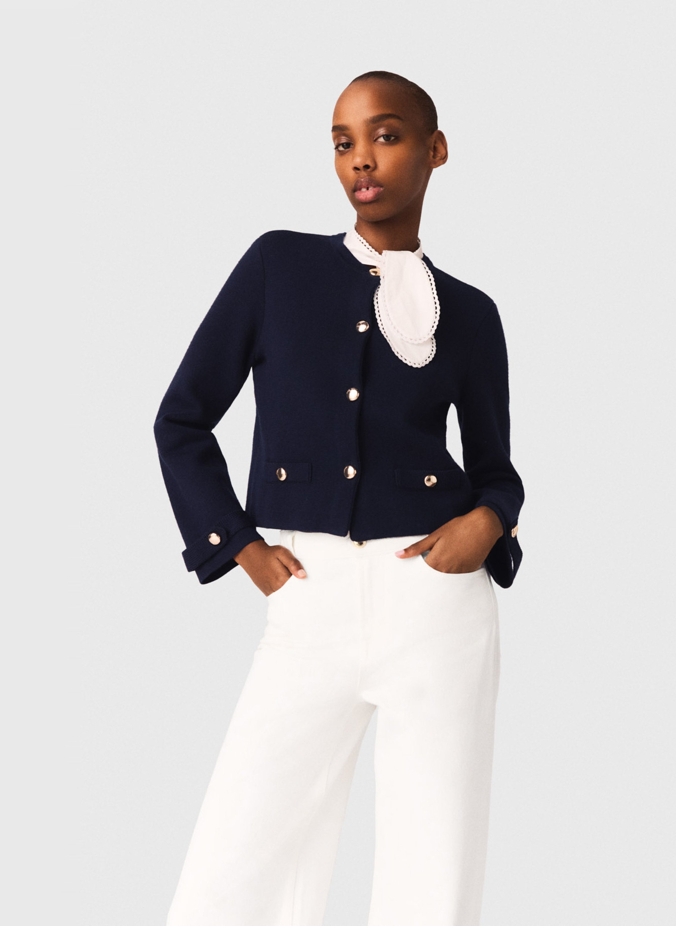 Cardigan droit col rond MAJE Bleu