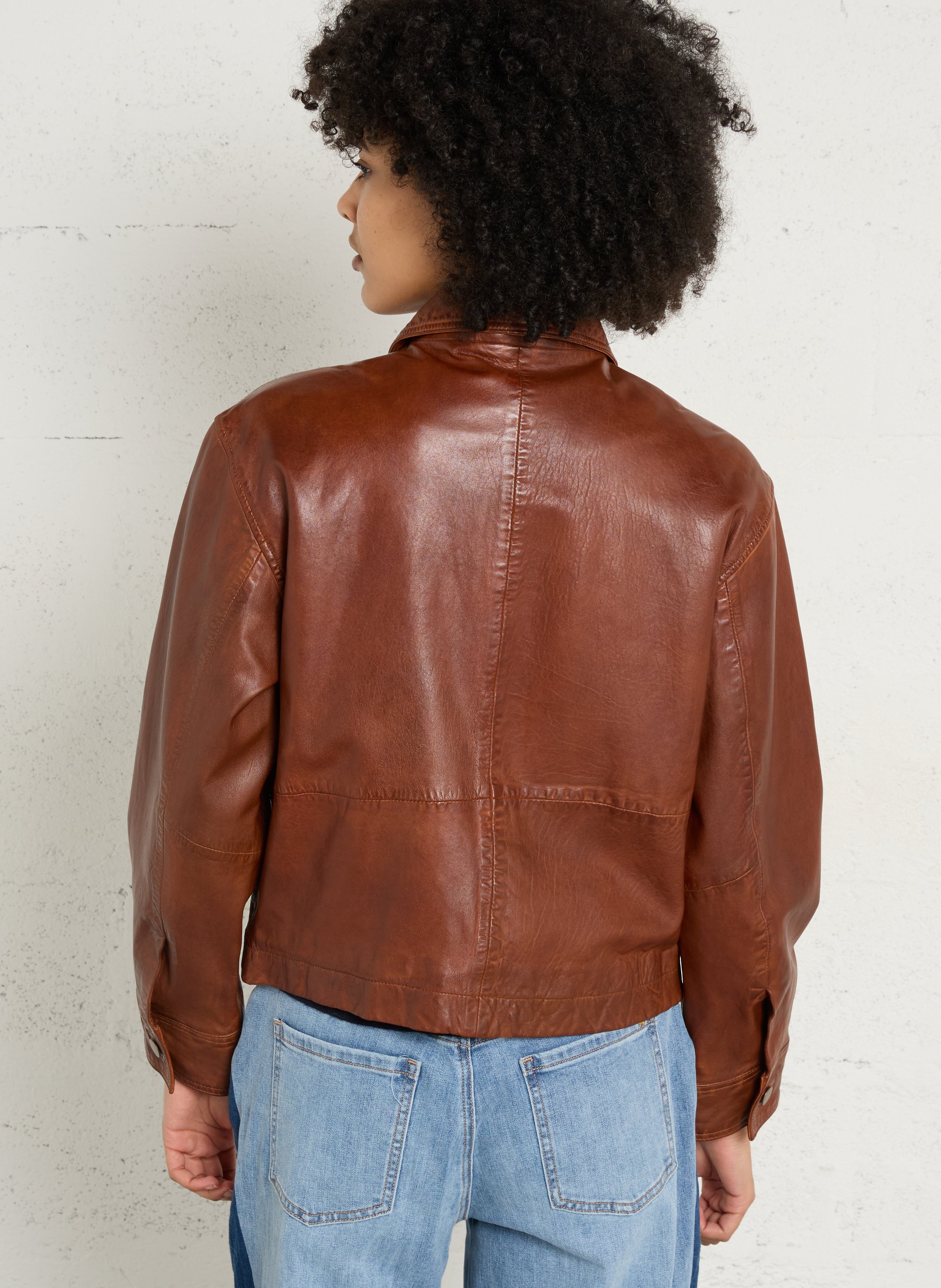 Lambskin leather jacket with classic collar MAISON 123 Beige