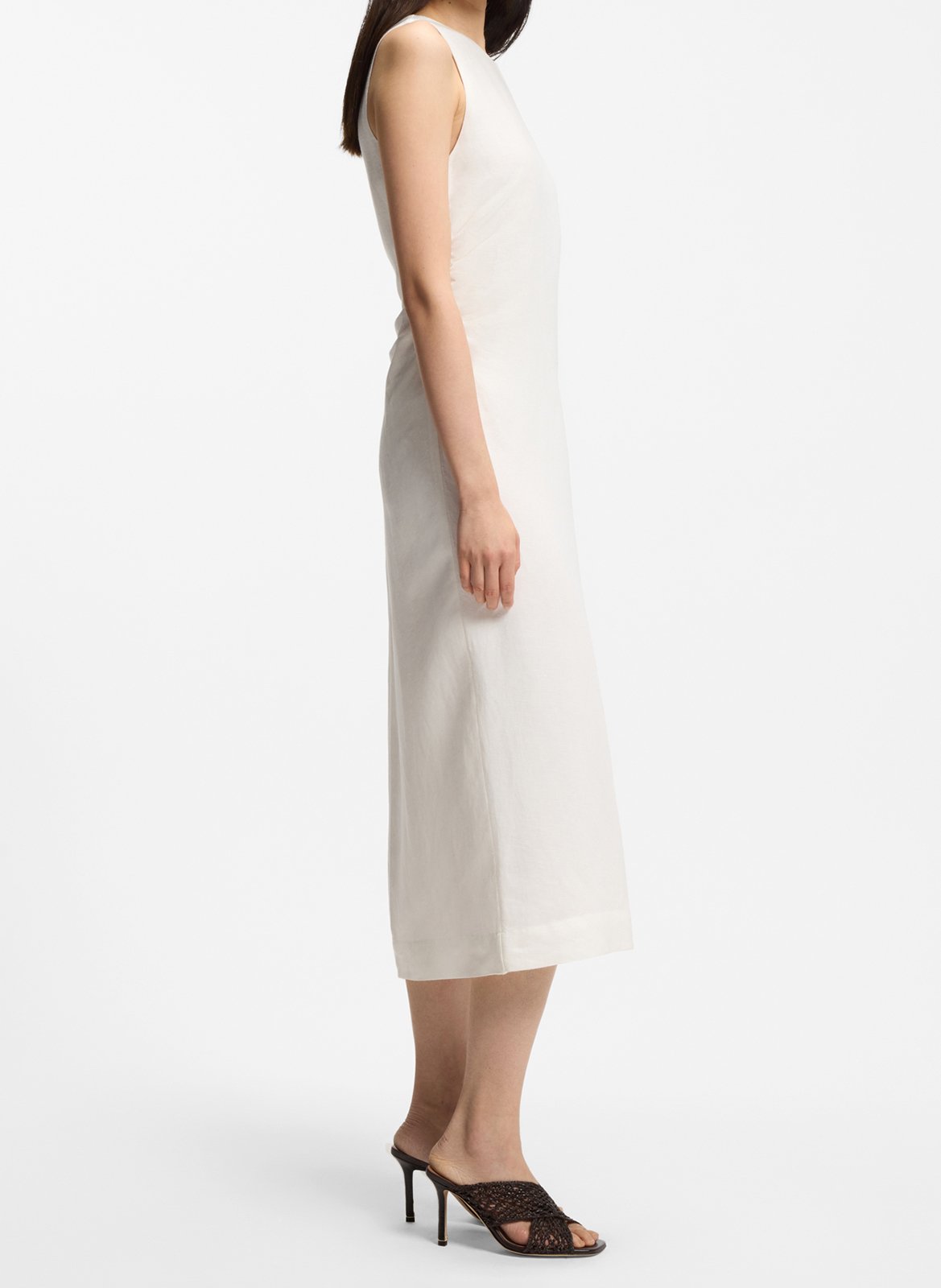 Robe courte col rond en lin mélangé BOSS Beige