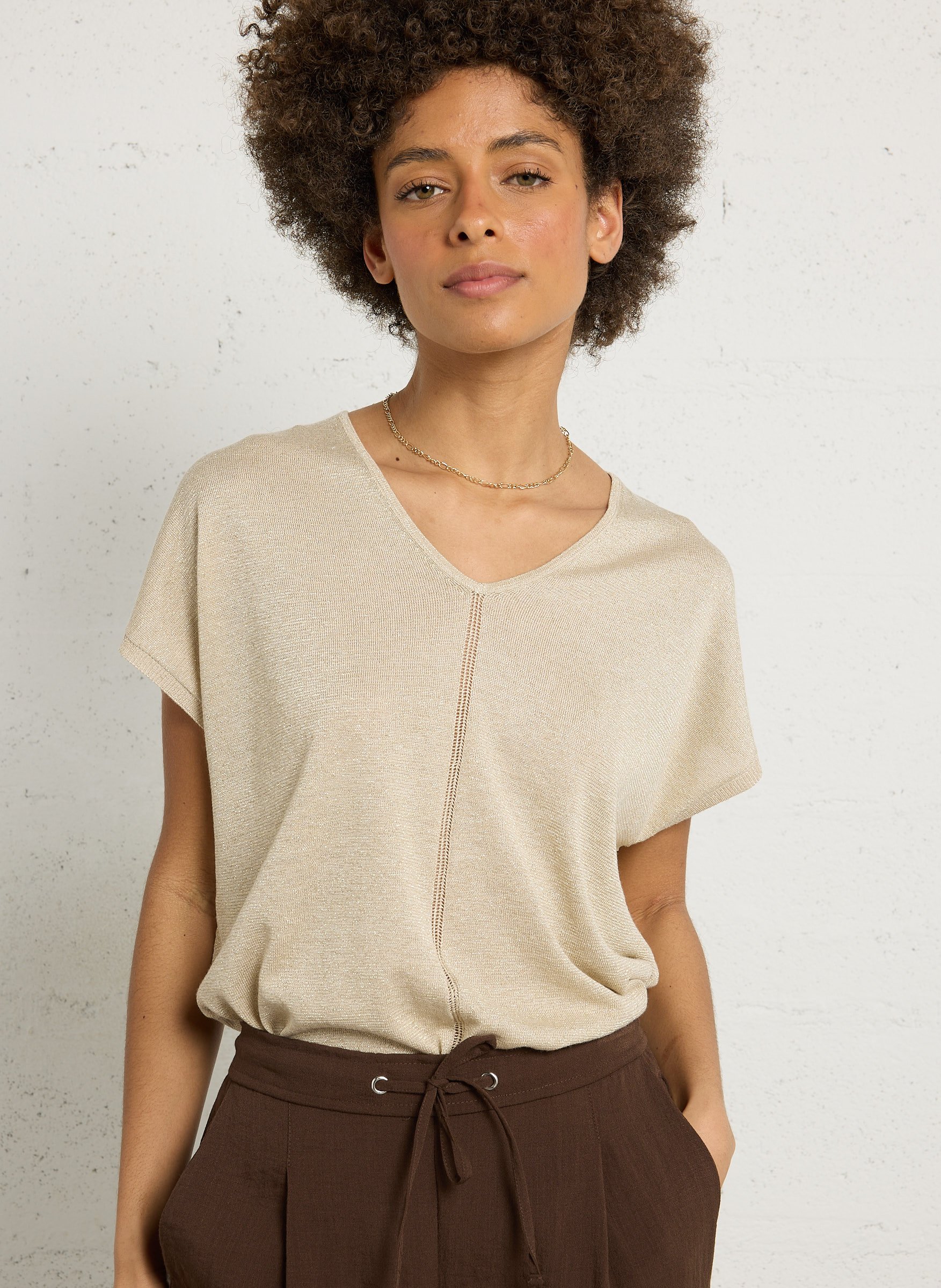 Ruime V-hals trui met pailletten SUD EXPRESS