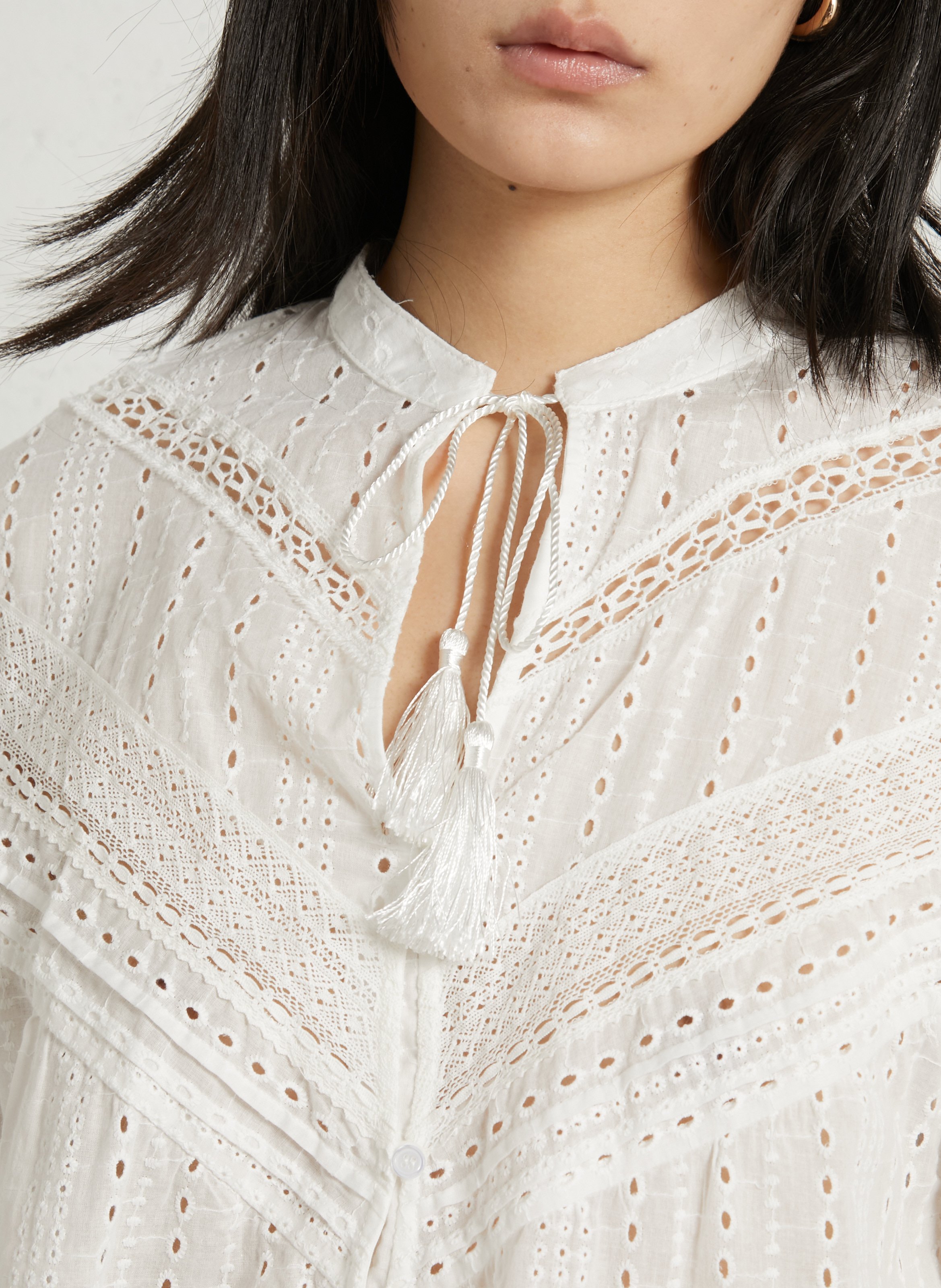 Weite Baumwollbluse mit Stickerei SEE U SOON Weiss