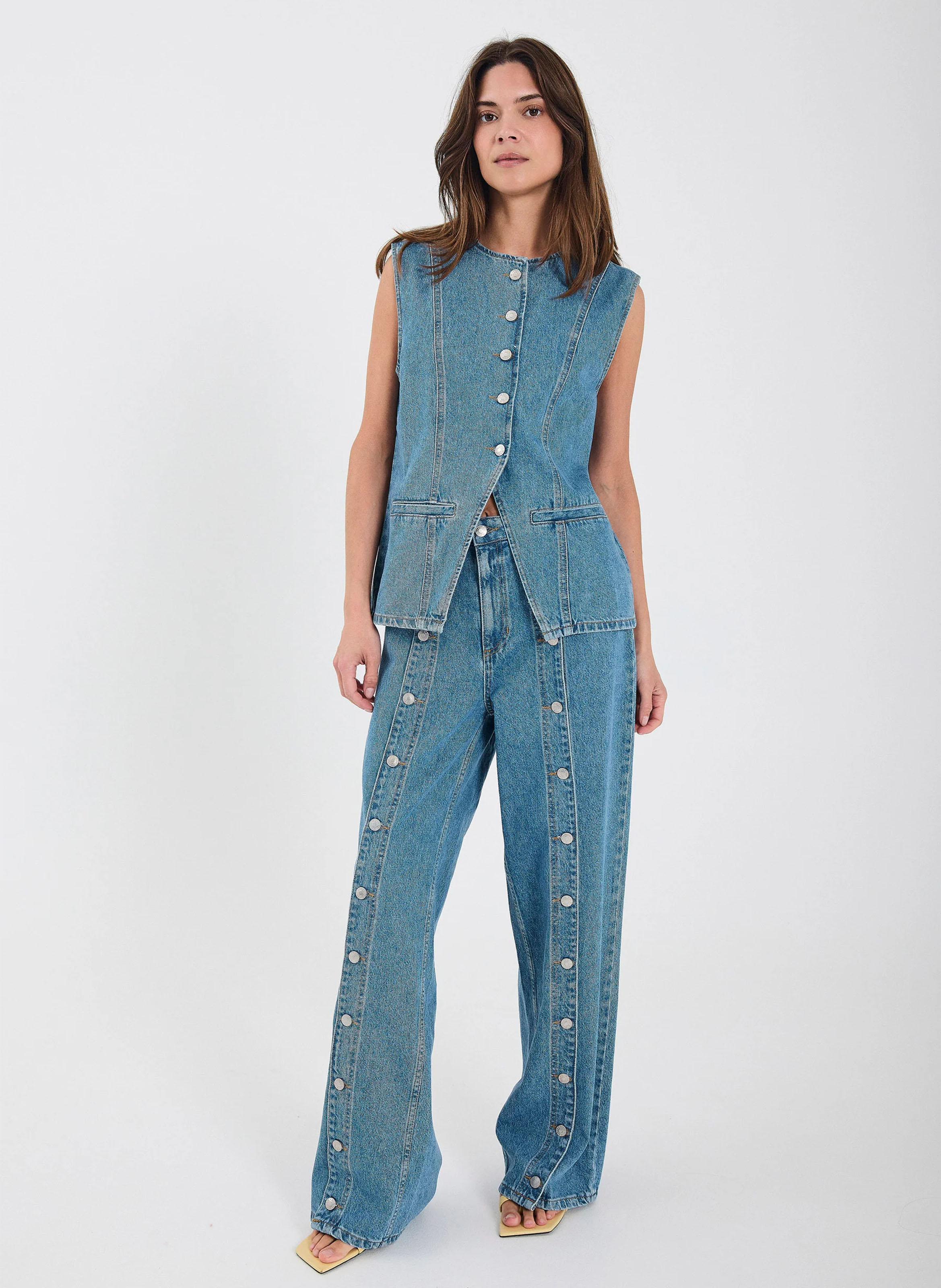 Round neck jacket in blended organic cotton NORR Blue