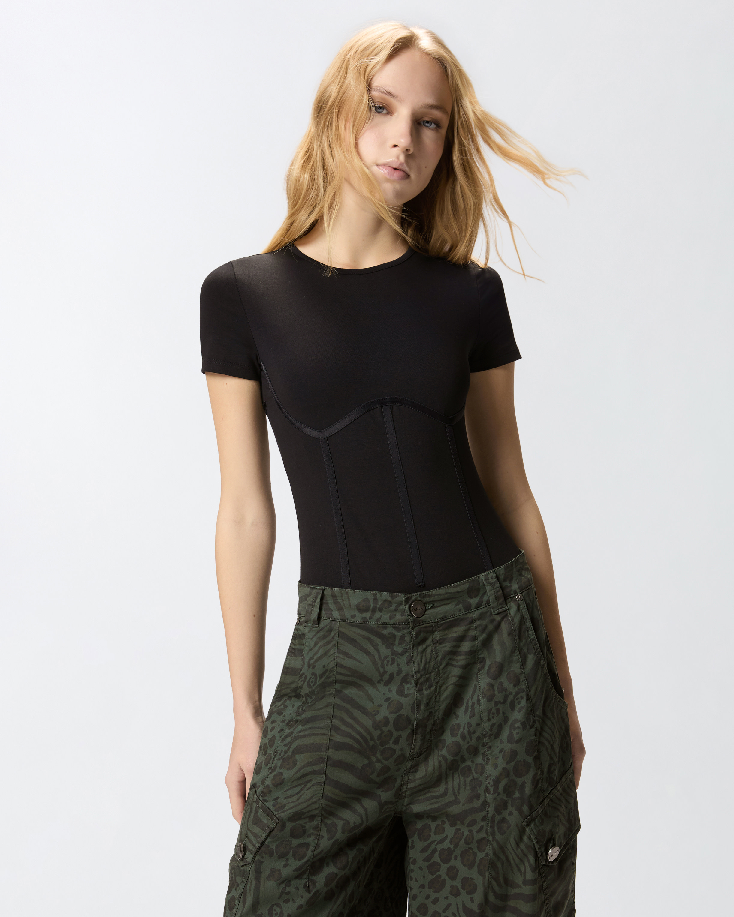 Body bustier à manches courtes PINKO Noir