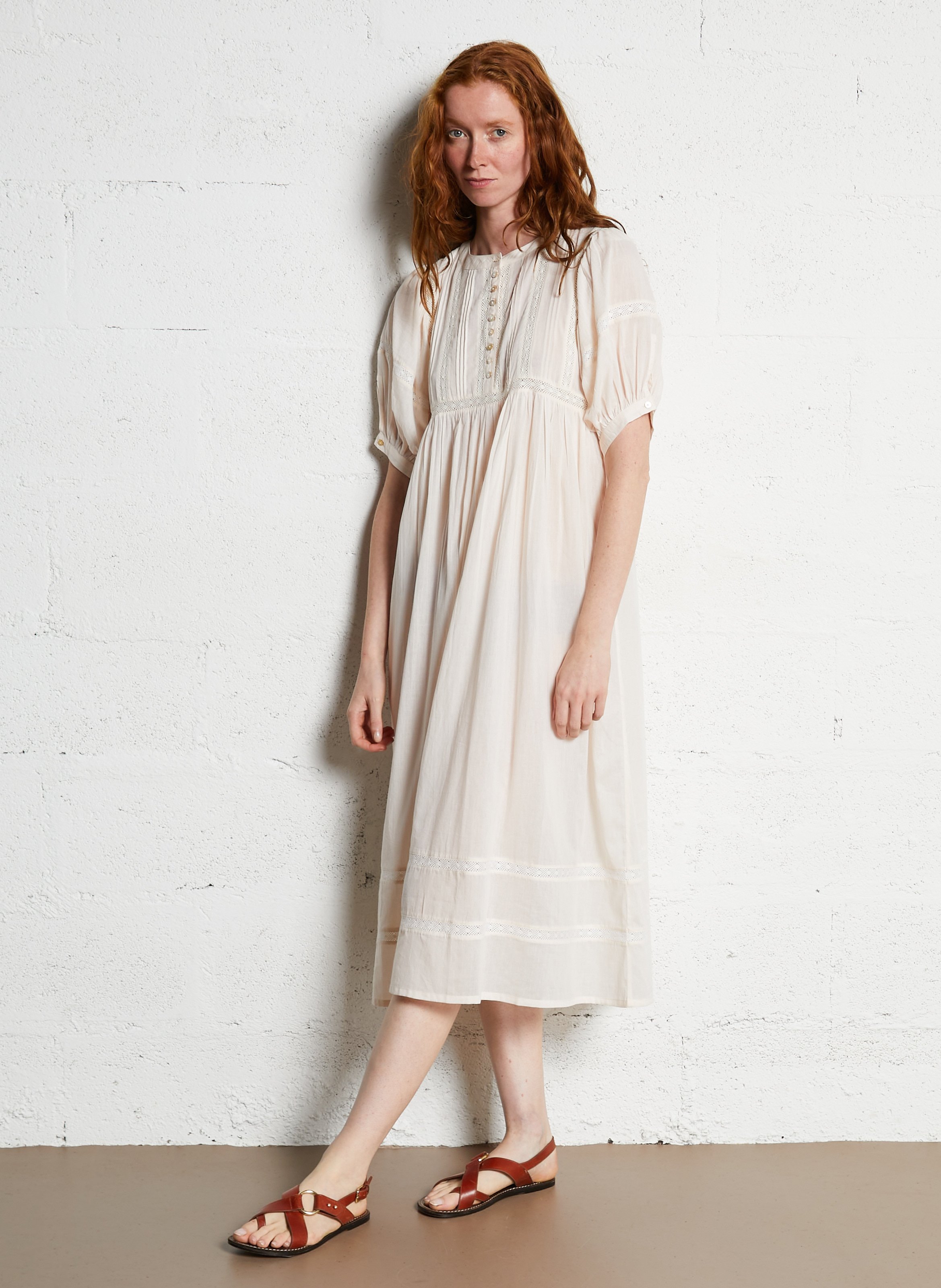 Robe longue col rond en coton bio EMILE ET IDA Beige