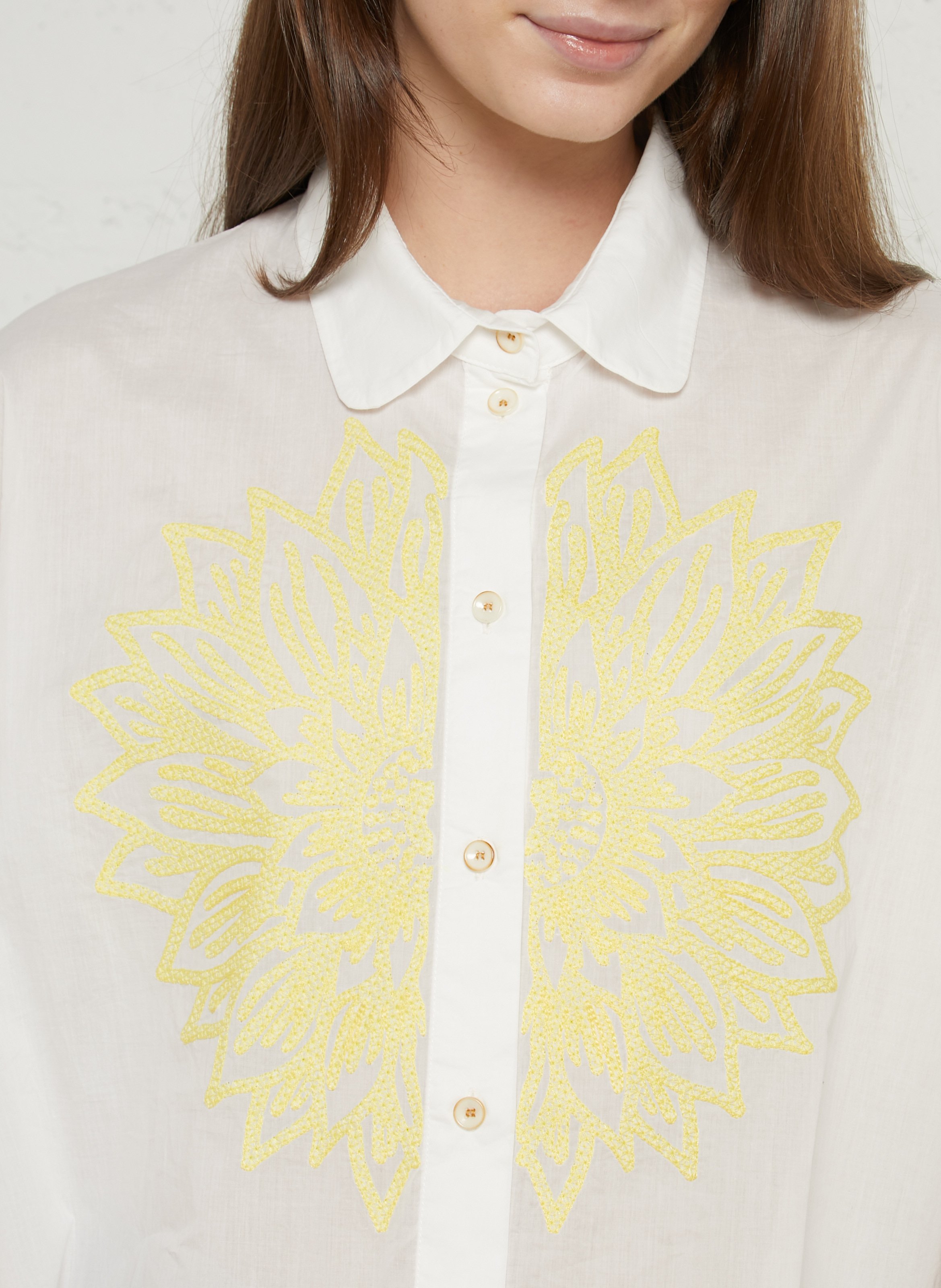 Chemise col classique manches contrastantes en coton TINSELS Beige