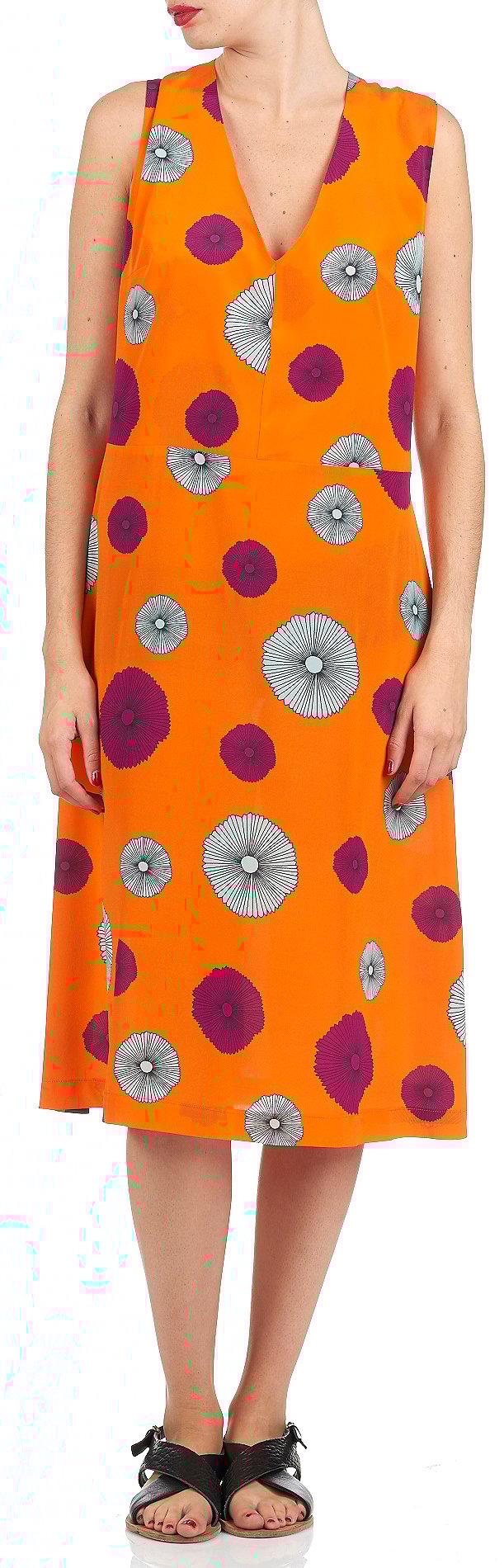Stretch printed silk dress ATTIC AND BARN Orange