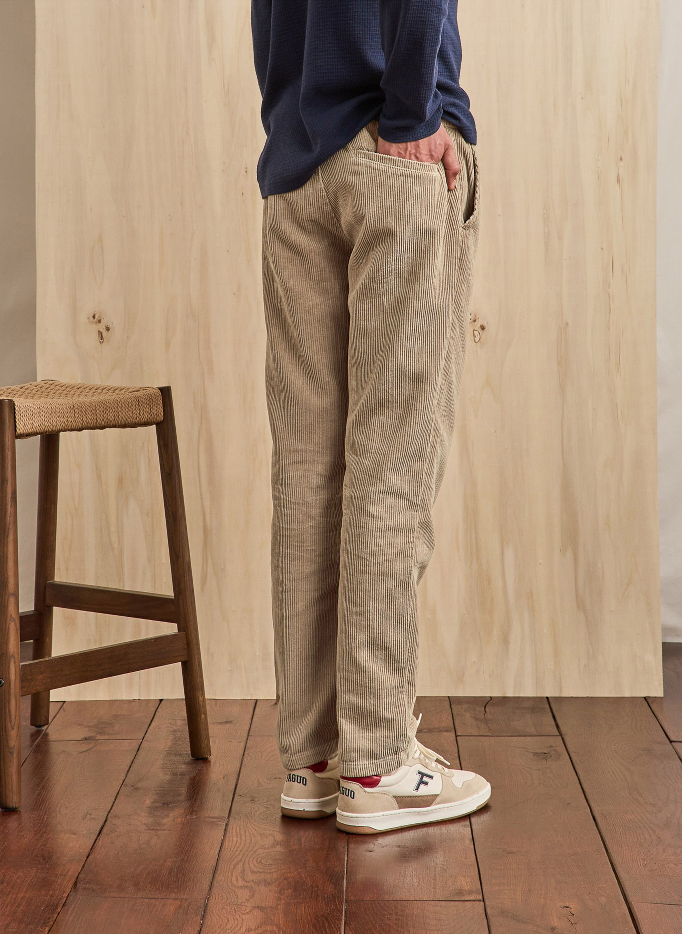 Pantalon droit en velours côtelé FAGUO Beige