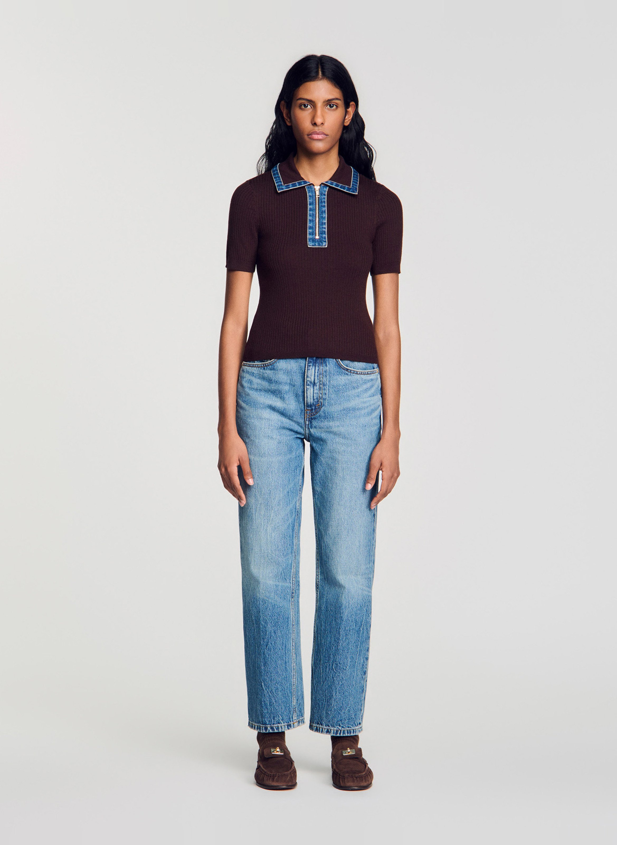 Pull manches courtes SANDRO Marron