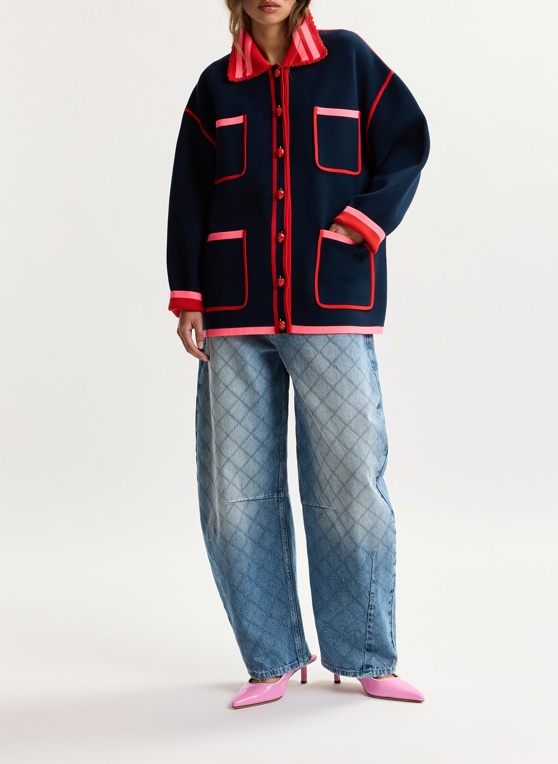 Oversize-Strickjacke mit klassischem Kragen ESSENTIEL ANTWERP Blau