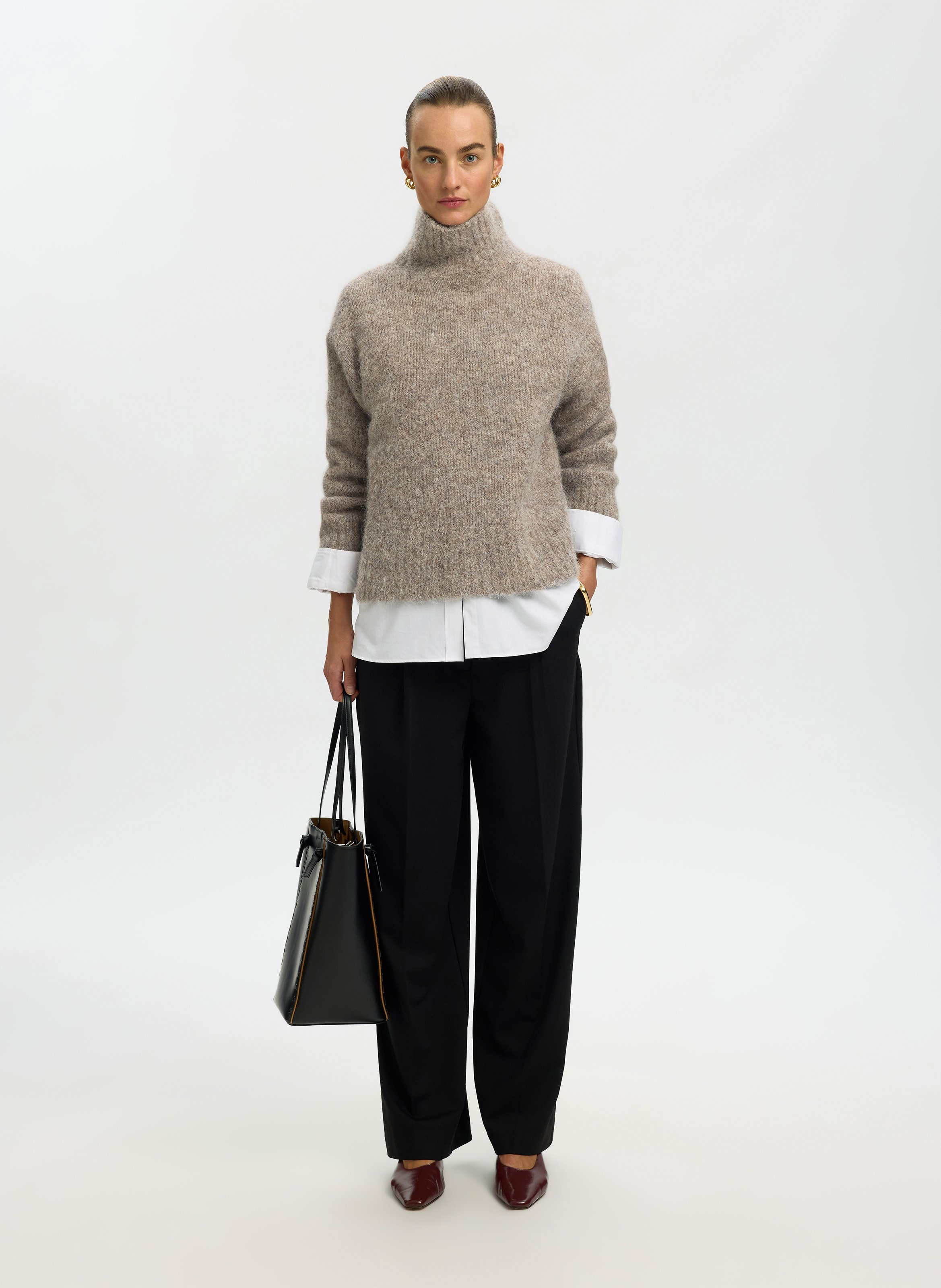 Pull col montant en laine mélangée | Gris SELECTED Femme