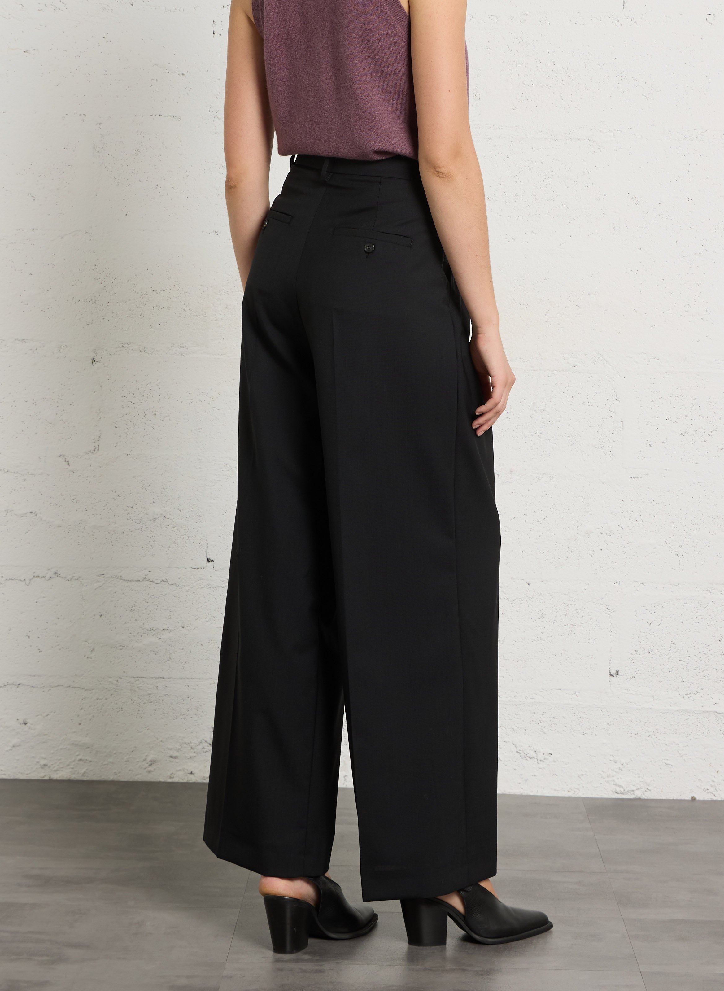 Wijde broek van wol met hoge taille. MAX MARA WEEK END Zwart
