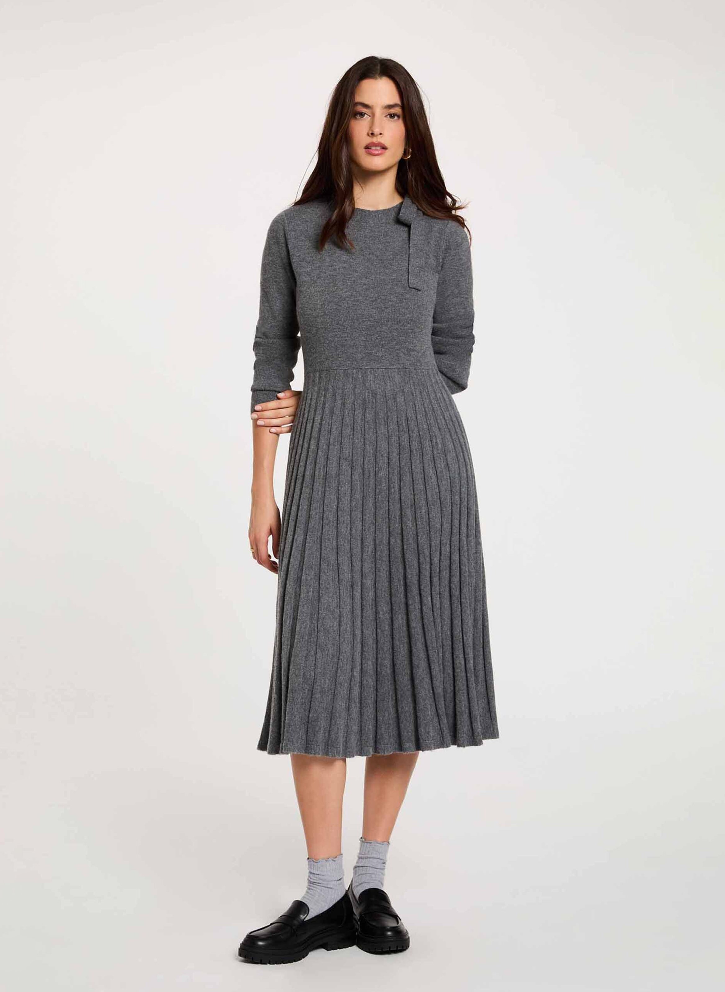 Robe midi plissée en maille MORGAN Gris