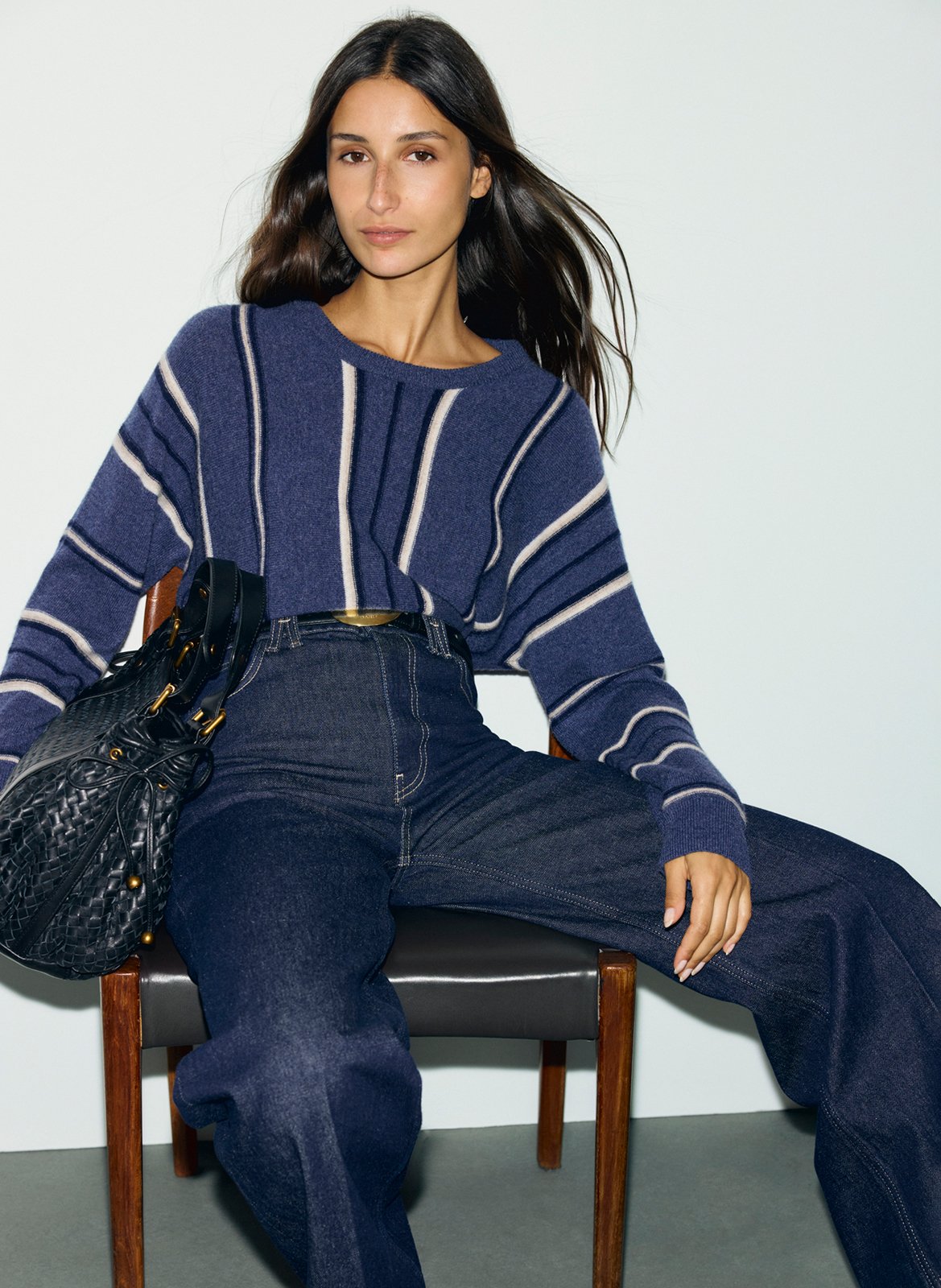 Pull droit col rond rayé en cachemire GERARD DAREL Bleu