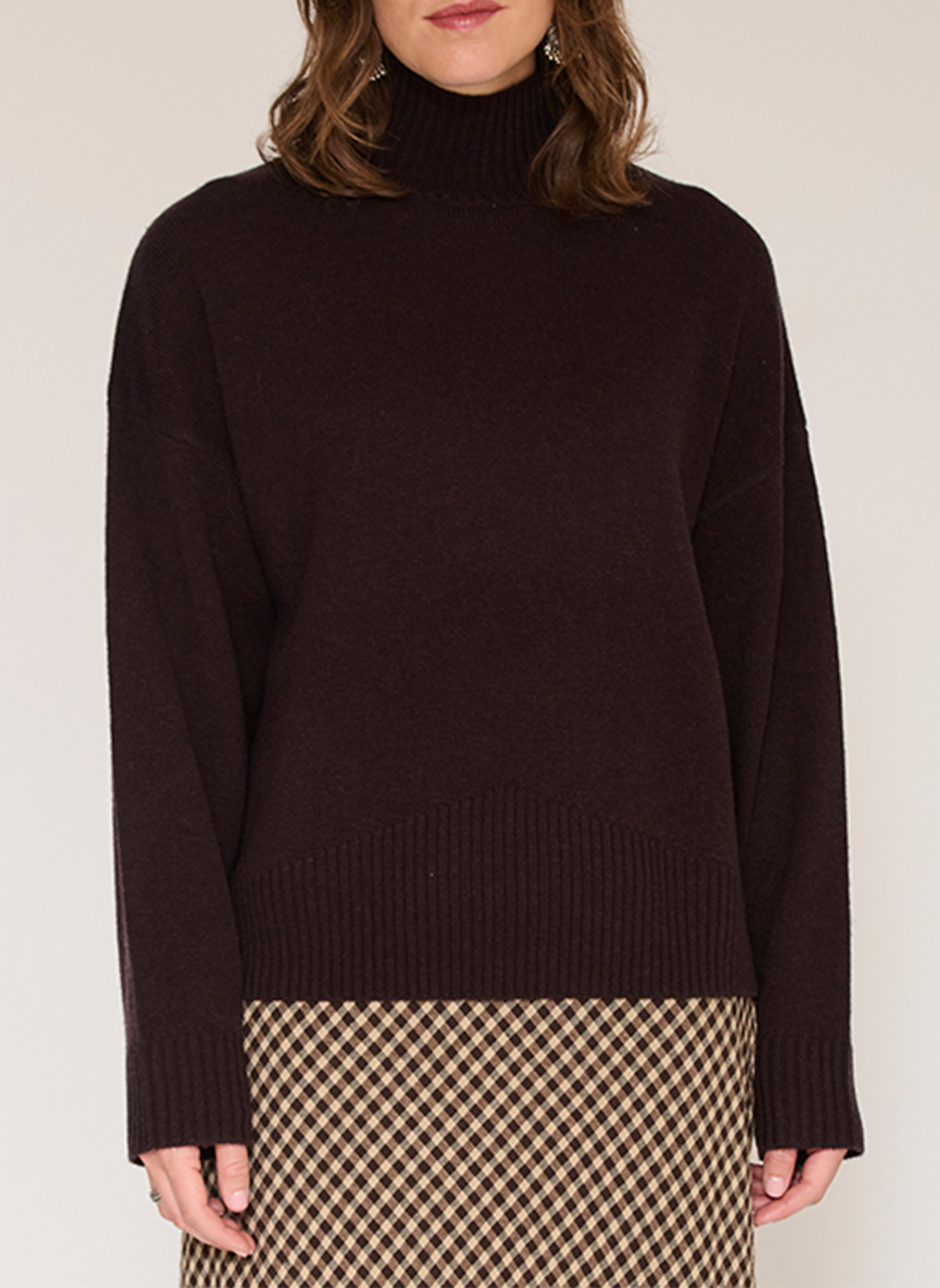 Loose-fit high-neck wool sweater MKT Brown