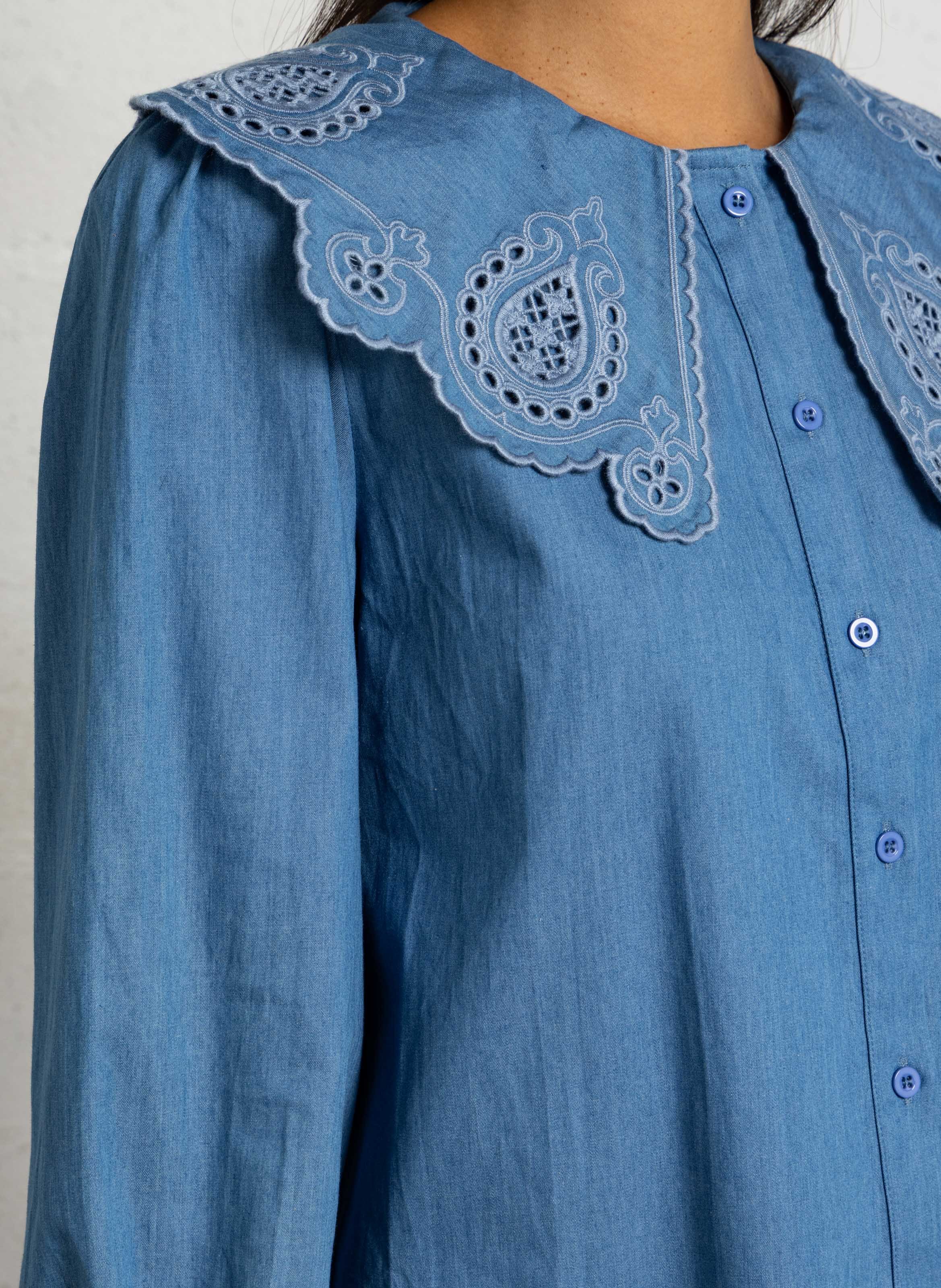 Chemise col claudine en coton SEE U SOON Bleu