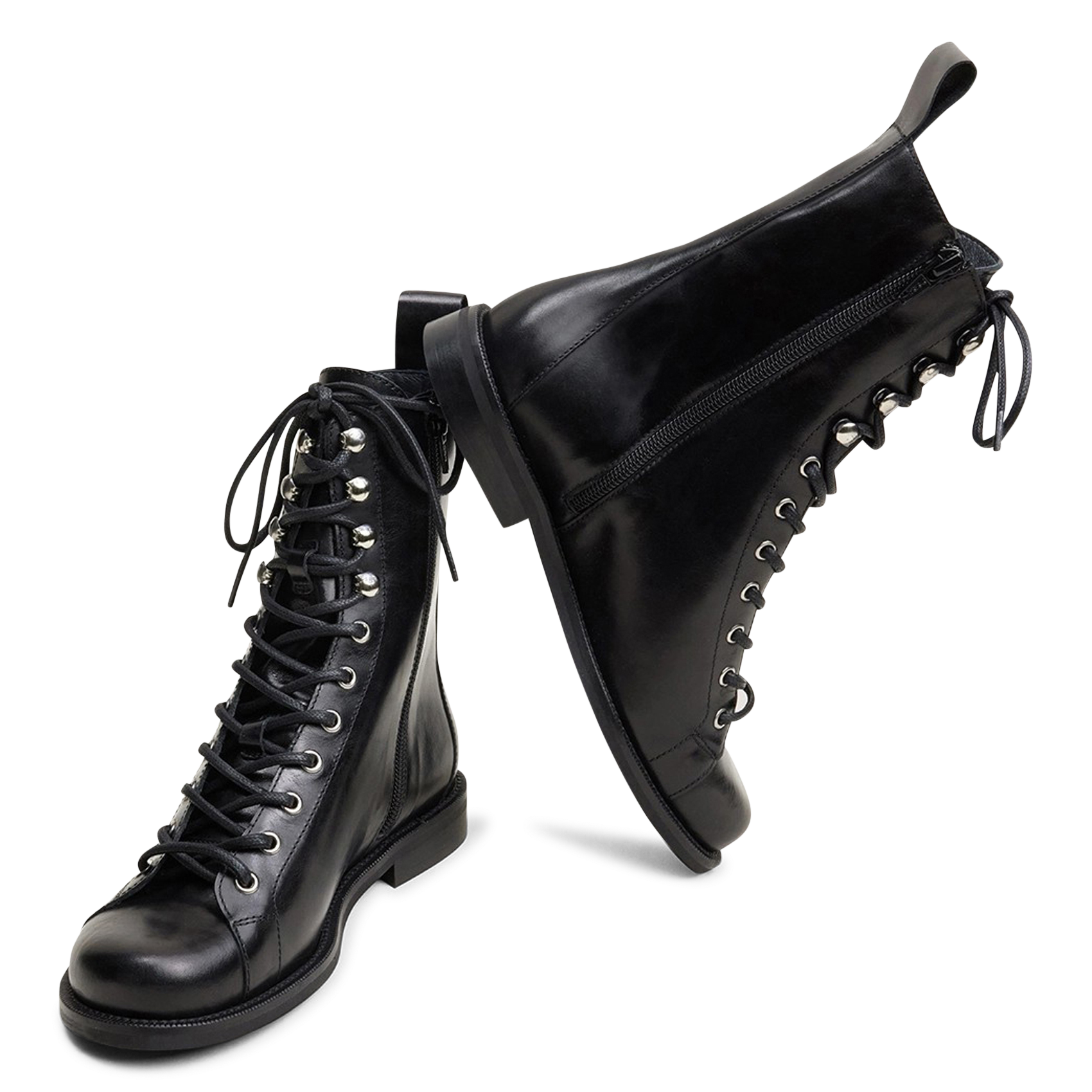Bottines unies à lacets en cuir JONAK Noir