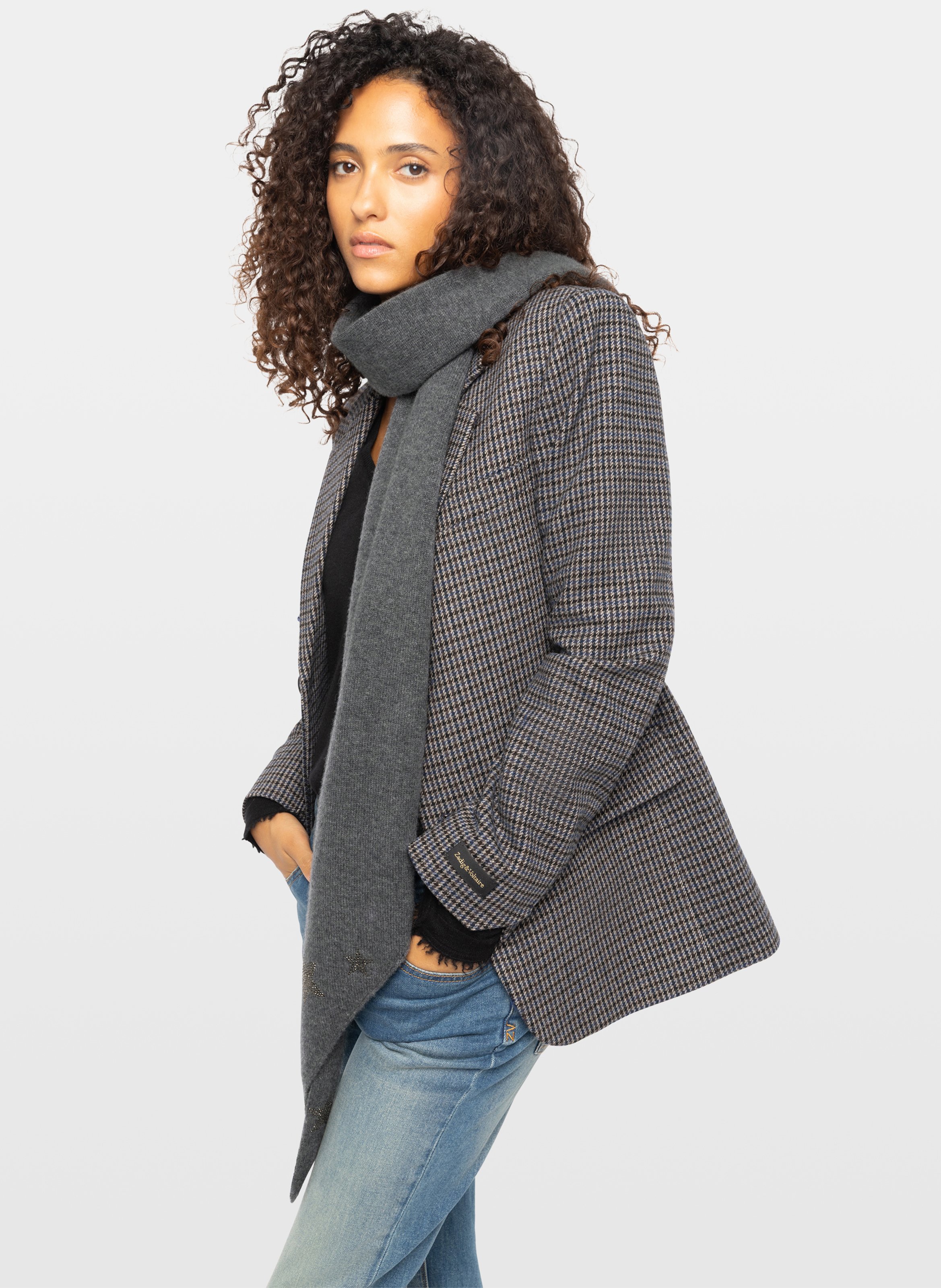 Echarpe à strass en laine et cachemire ZADIG&VOLTAIRE Gris