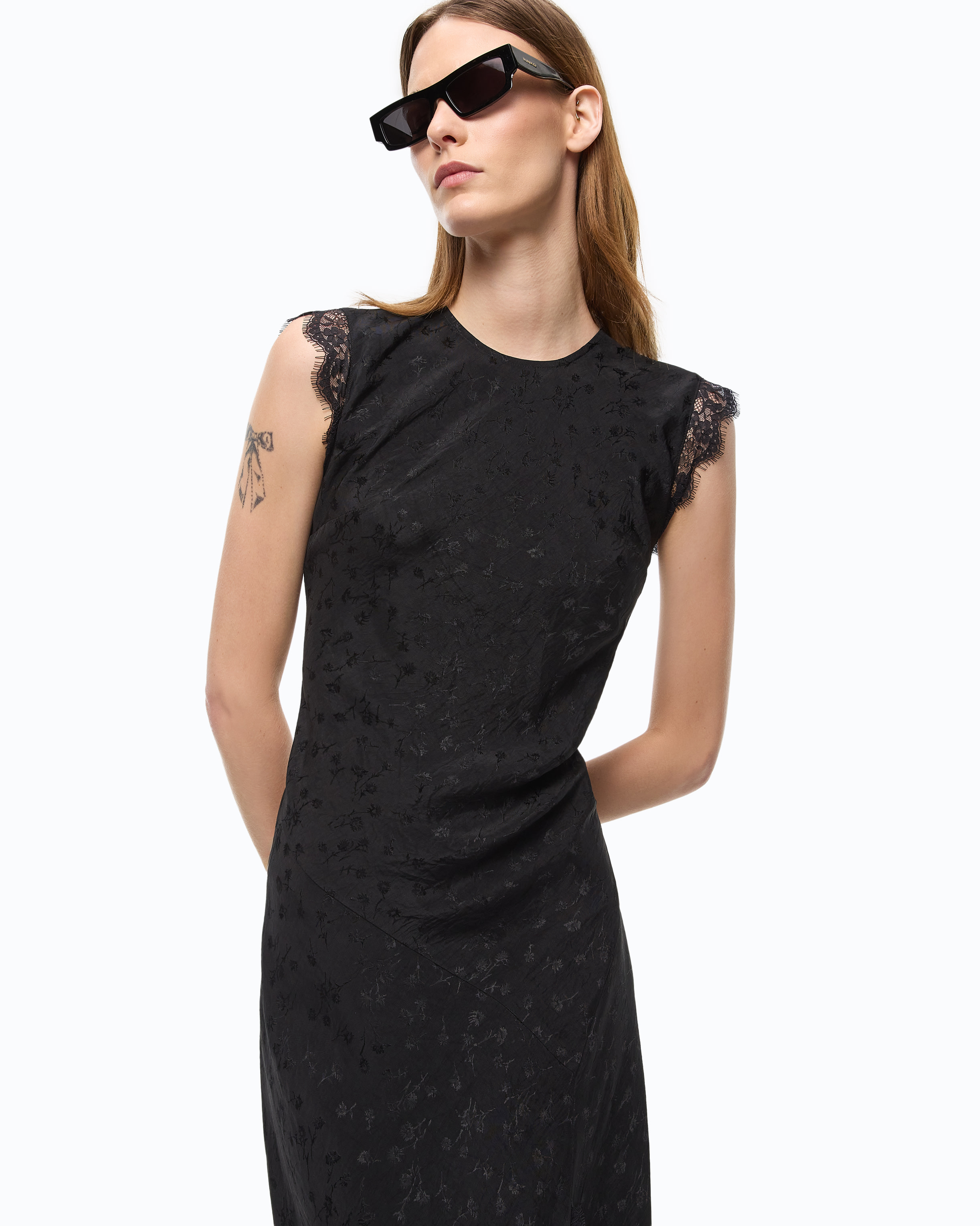 Robe longue fendue avec empiècements en dentelle PINKO Noir