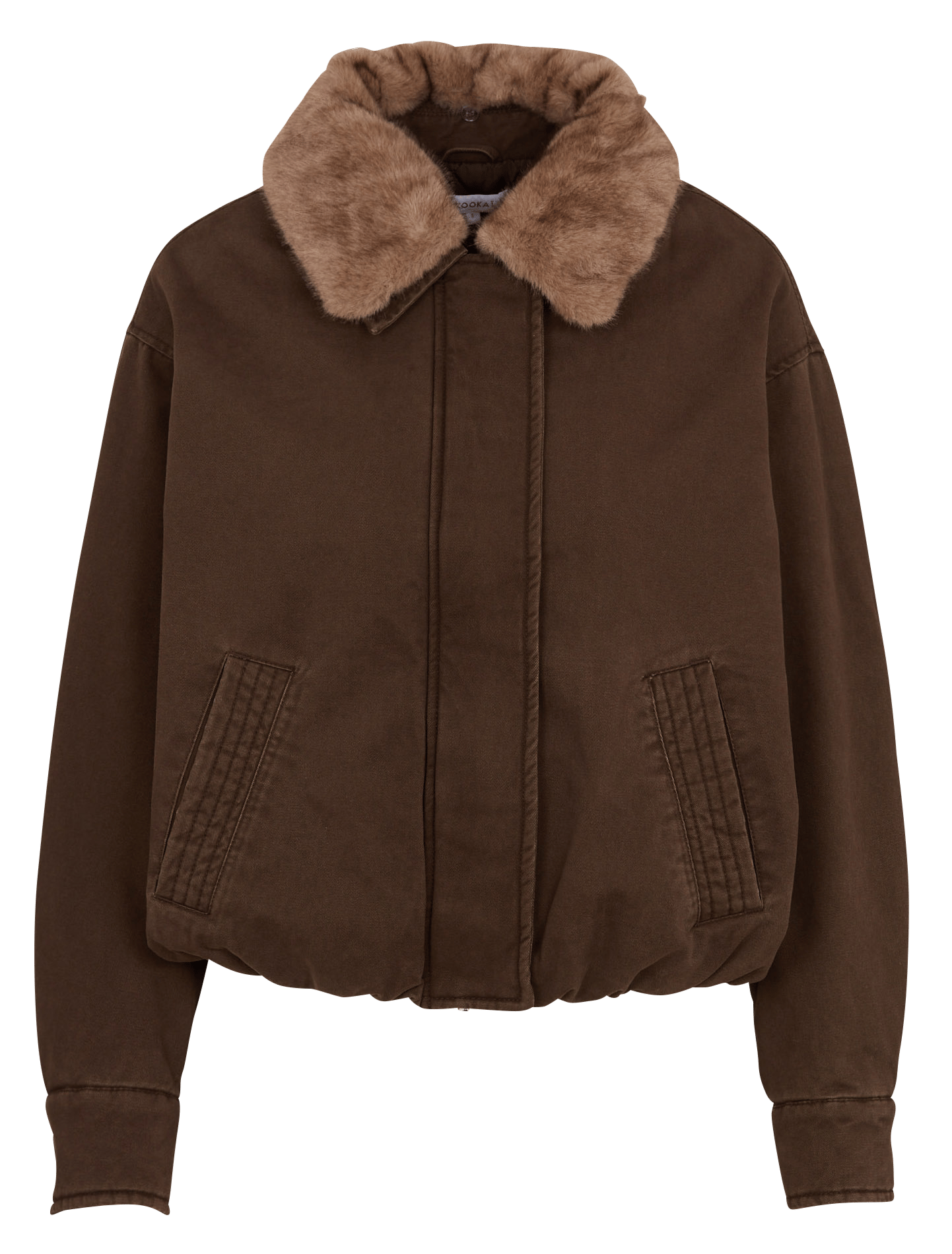 Straight-cut cotton jacket with a faux fur-effect collar KOOKAI Brown