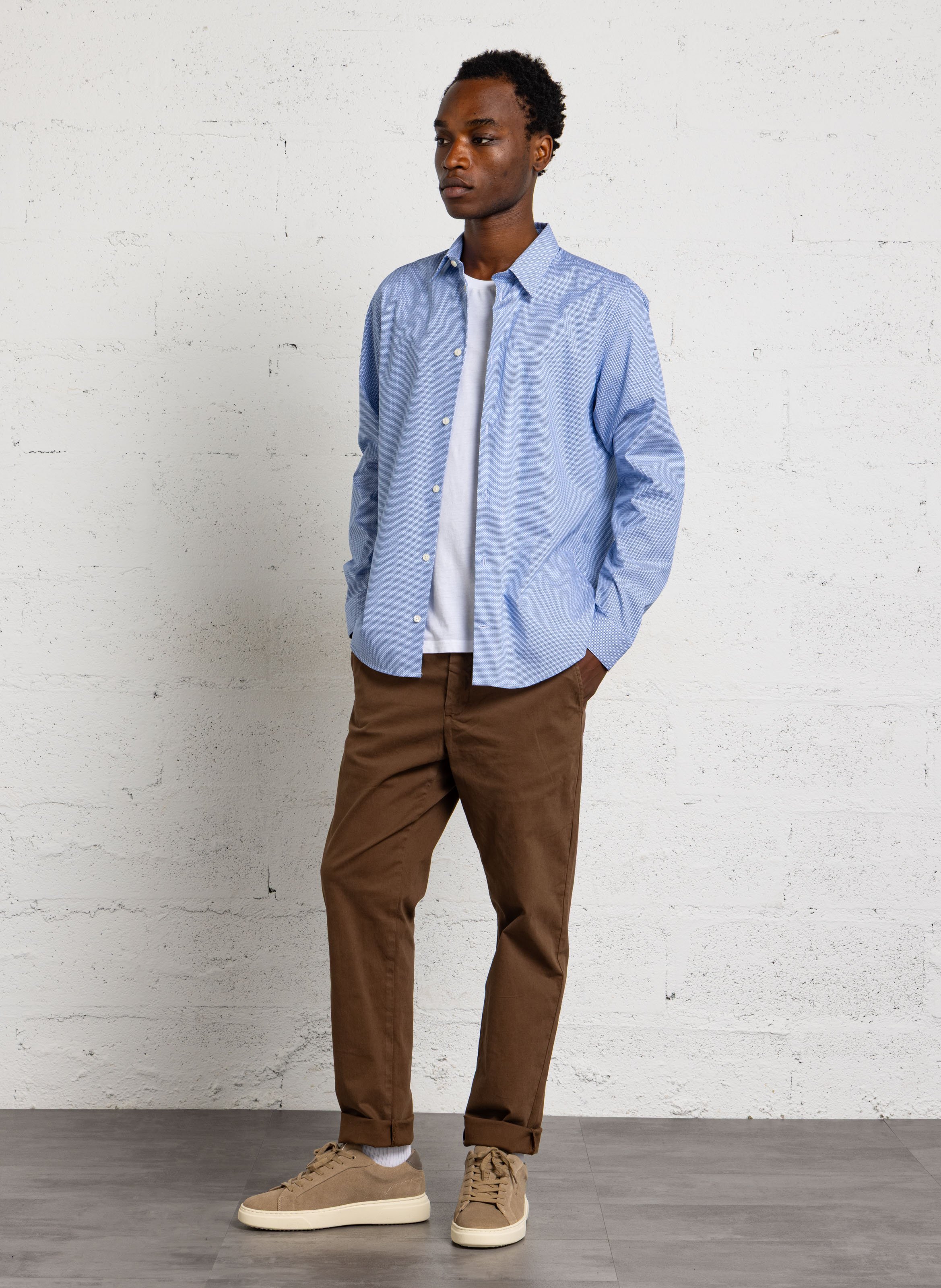 Chemise col classique en coton AU PRINTEMPS PARIS Bleu