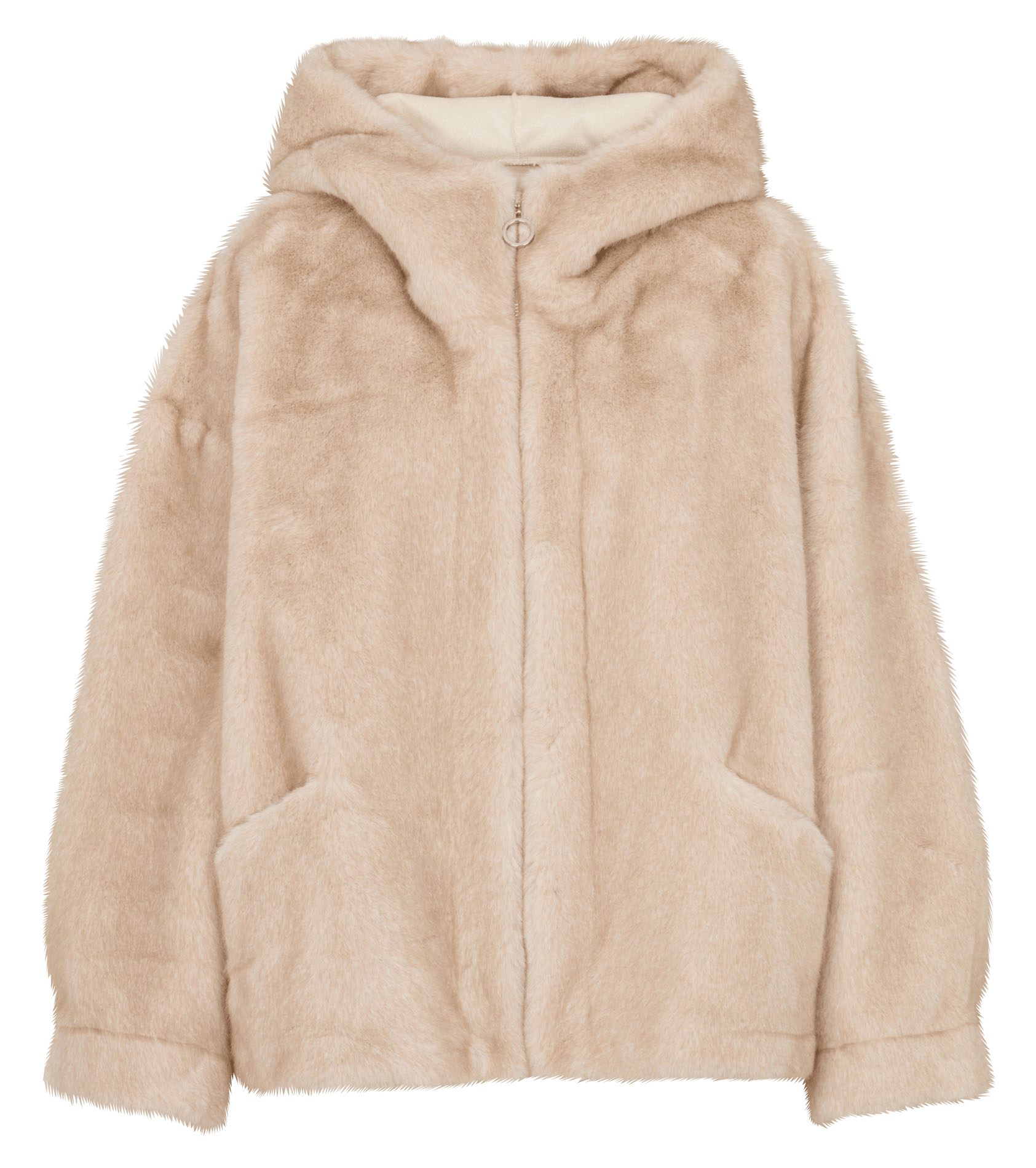 Coat with faux-fur hood PLEASE