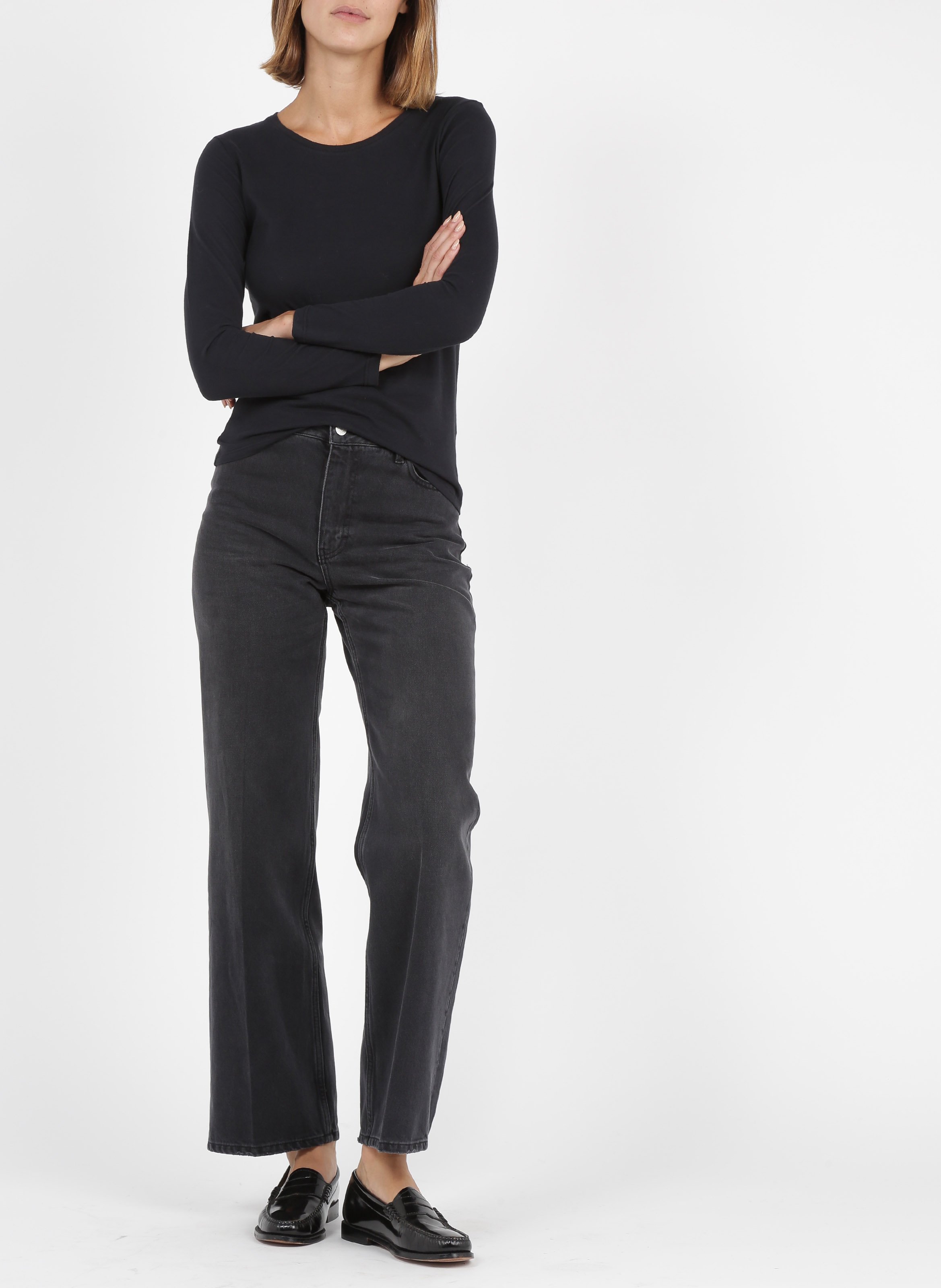 Long-sleeved round-neck cotton T-shirt MAJESTIC FILATURES Black