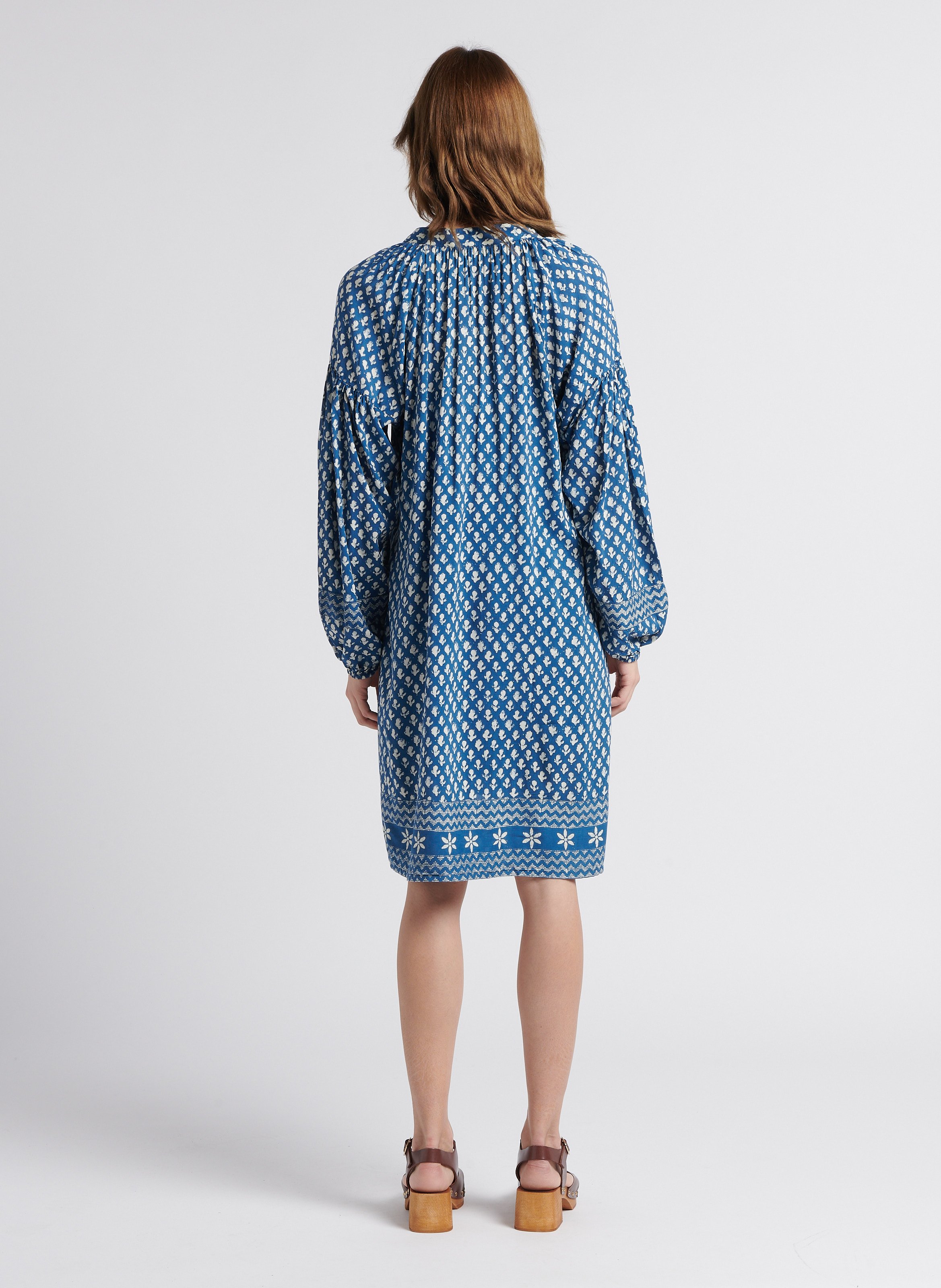 Short printed dress with Tunisian collar MAISON HOTEL Blue