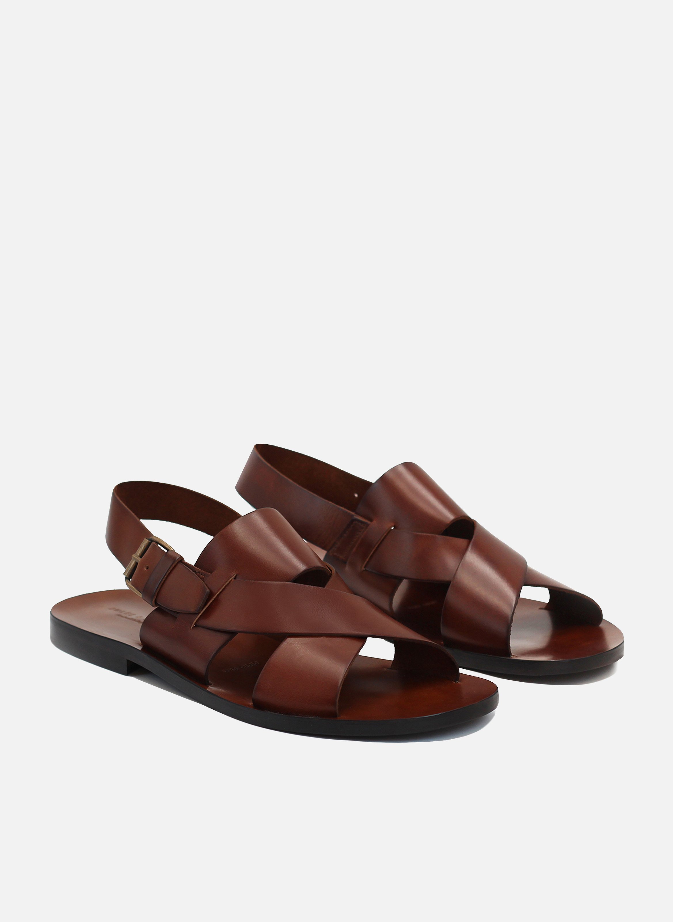 Flat leather sandals JULES & JENN Brown