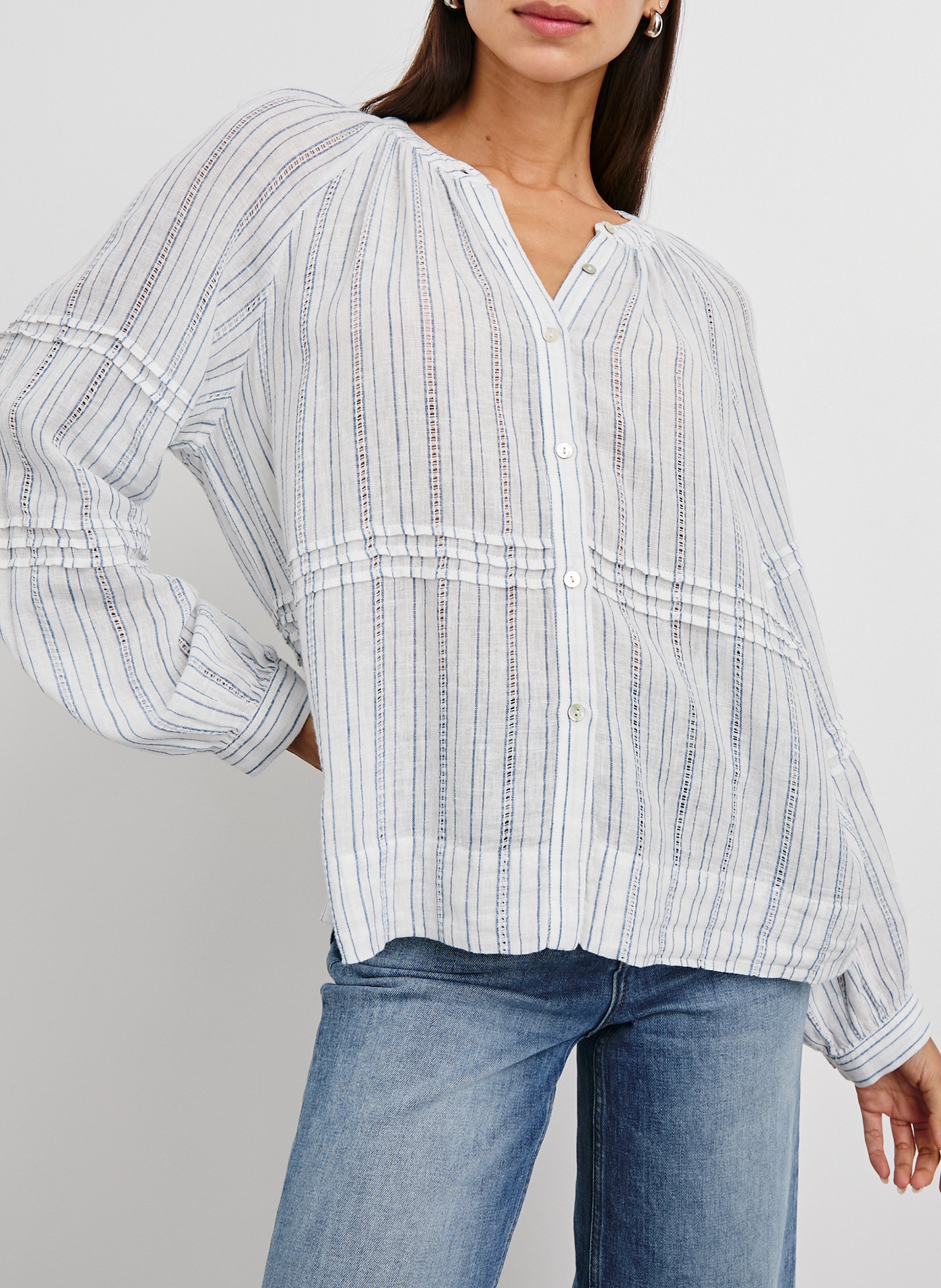 Chemise col rond en lin mélangé RAILS