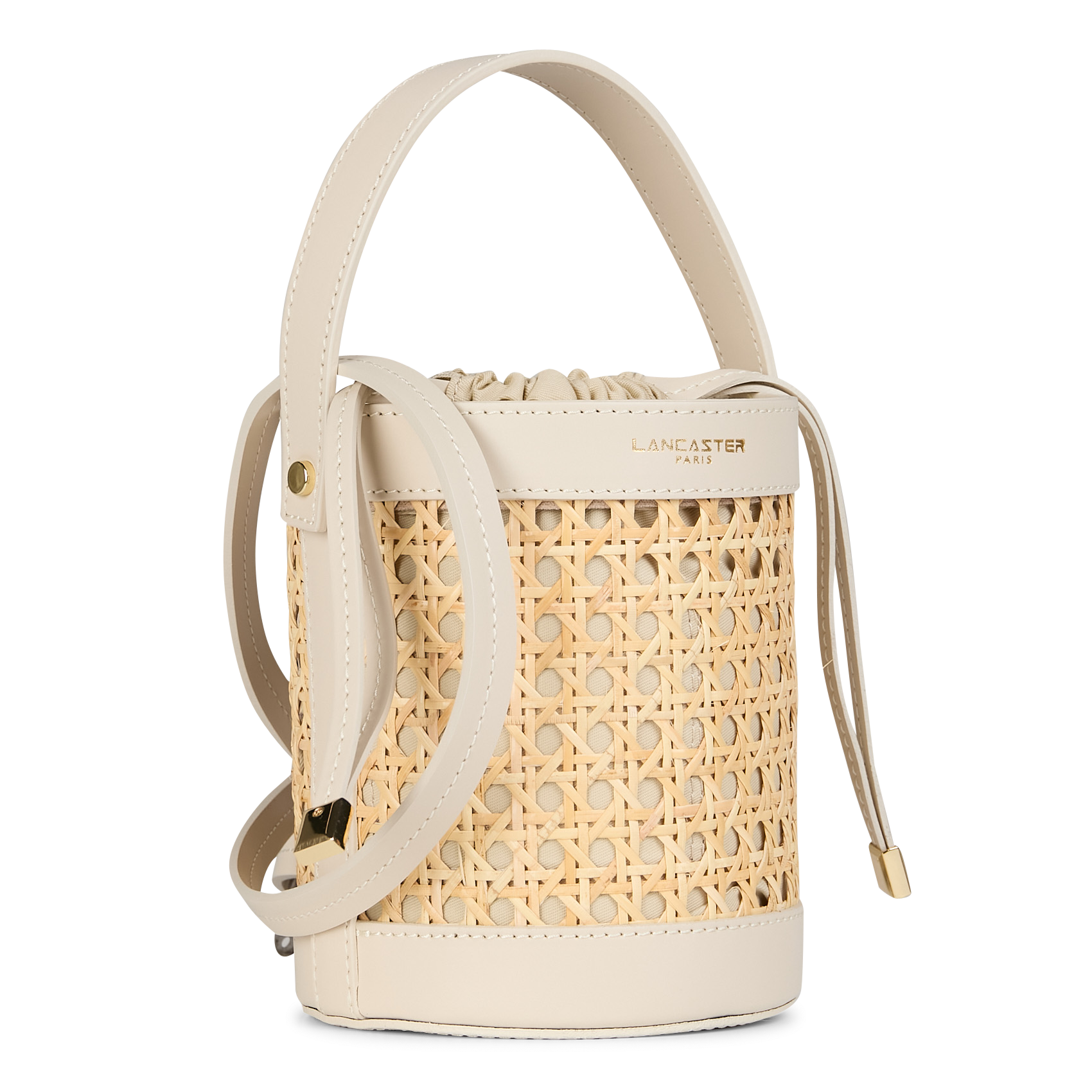 Sac seau en rotin et cuir Beige