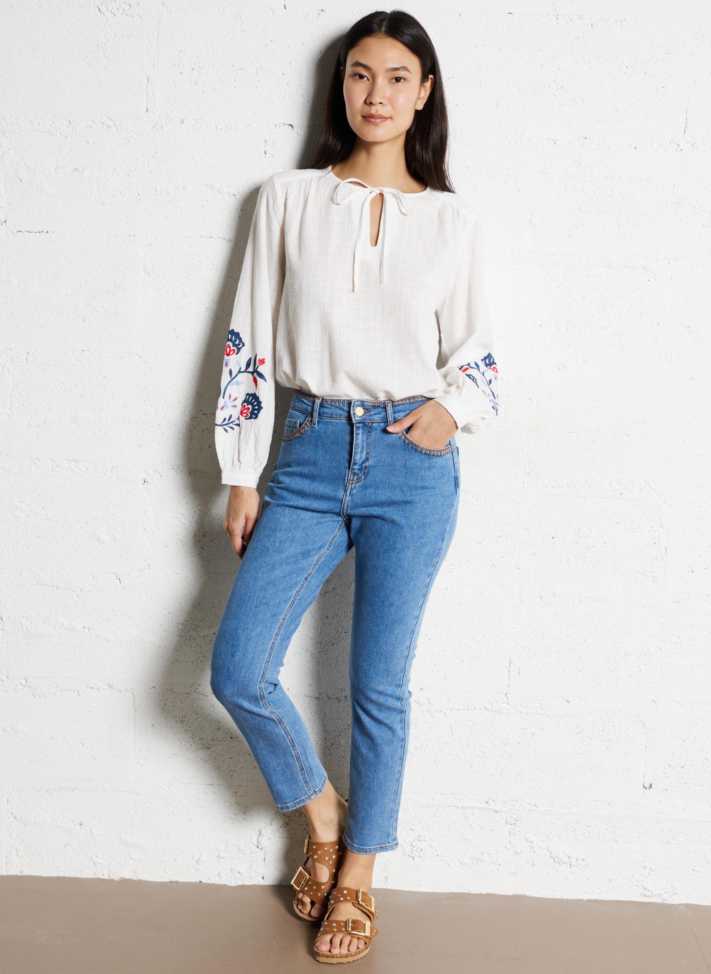 Jean droit en coton mélangé I CODE Bleu