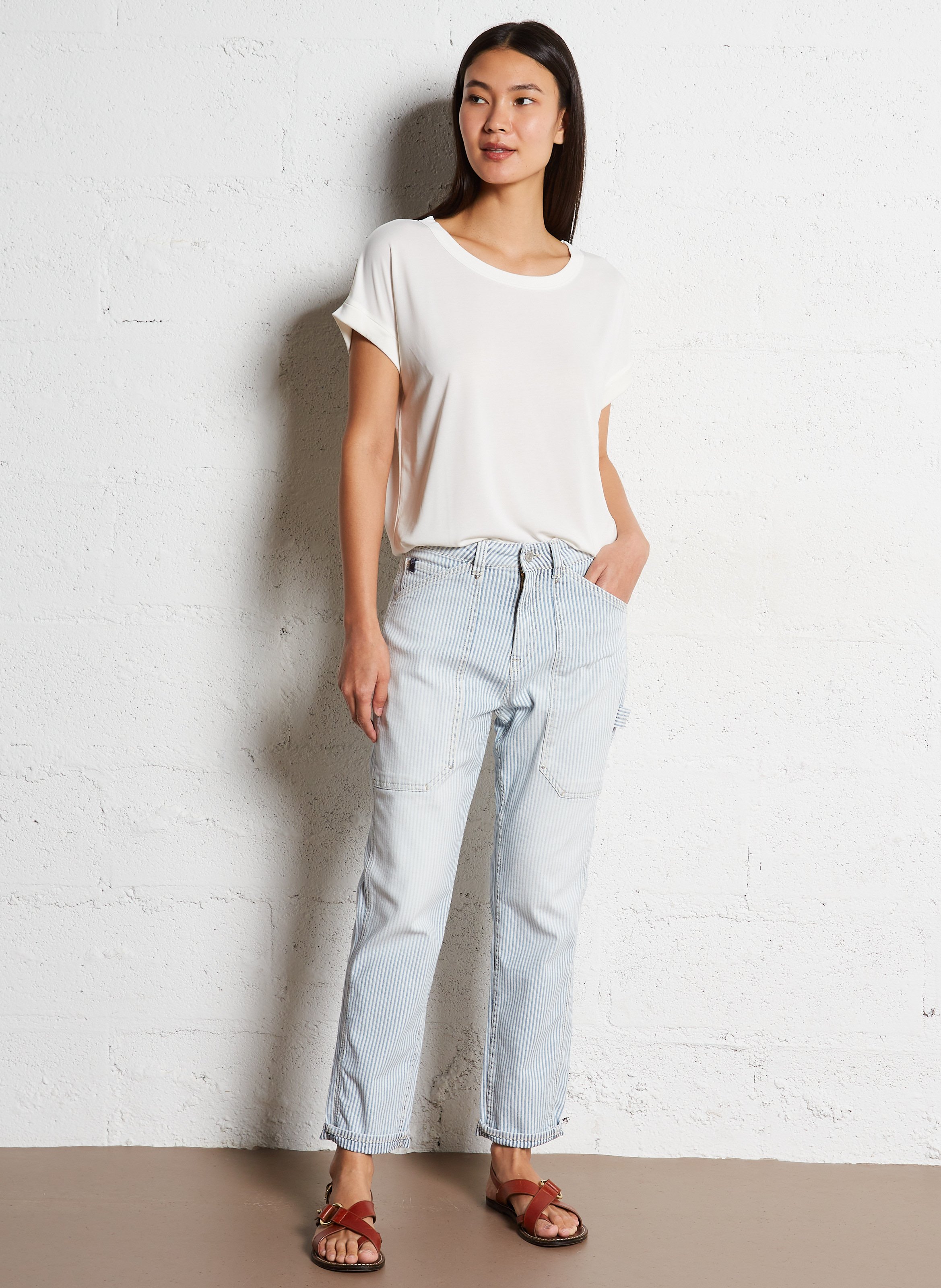 Striped straight-cut jeans LE TEMPS DES CERISES Blue