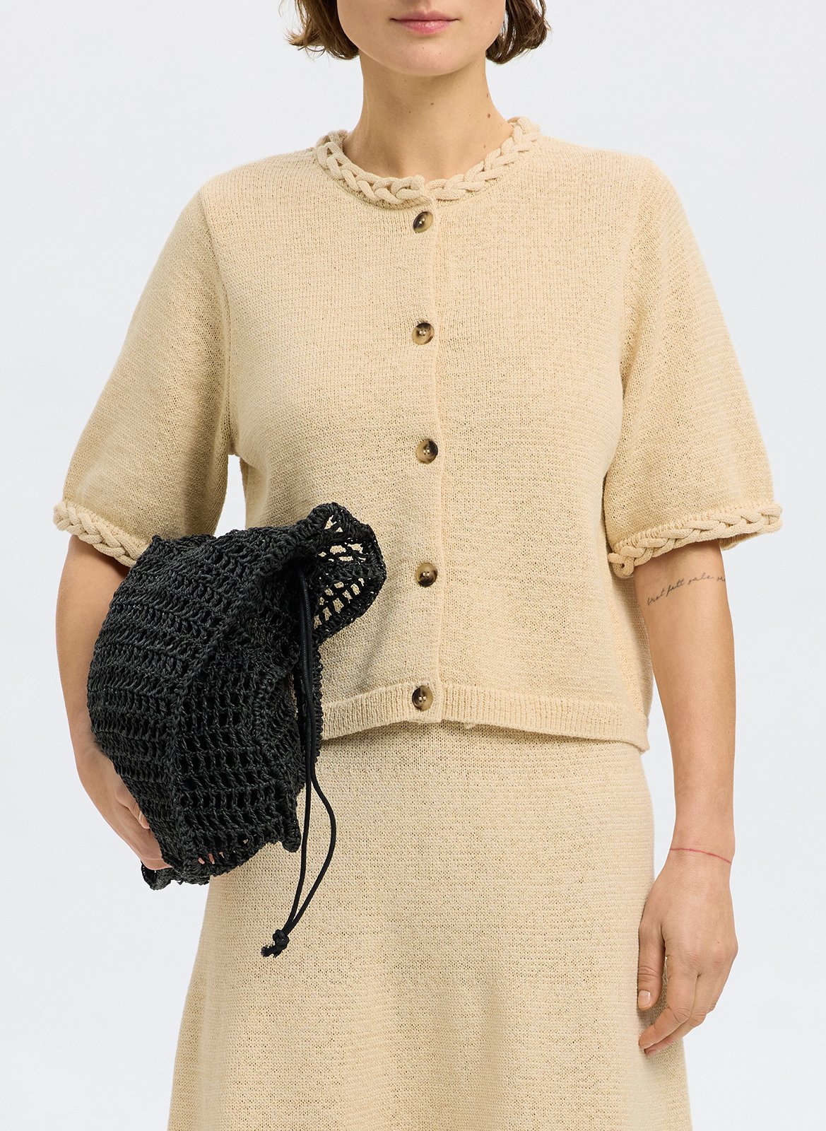 Round neck top in blended organic cotton SELECTED Beige