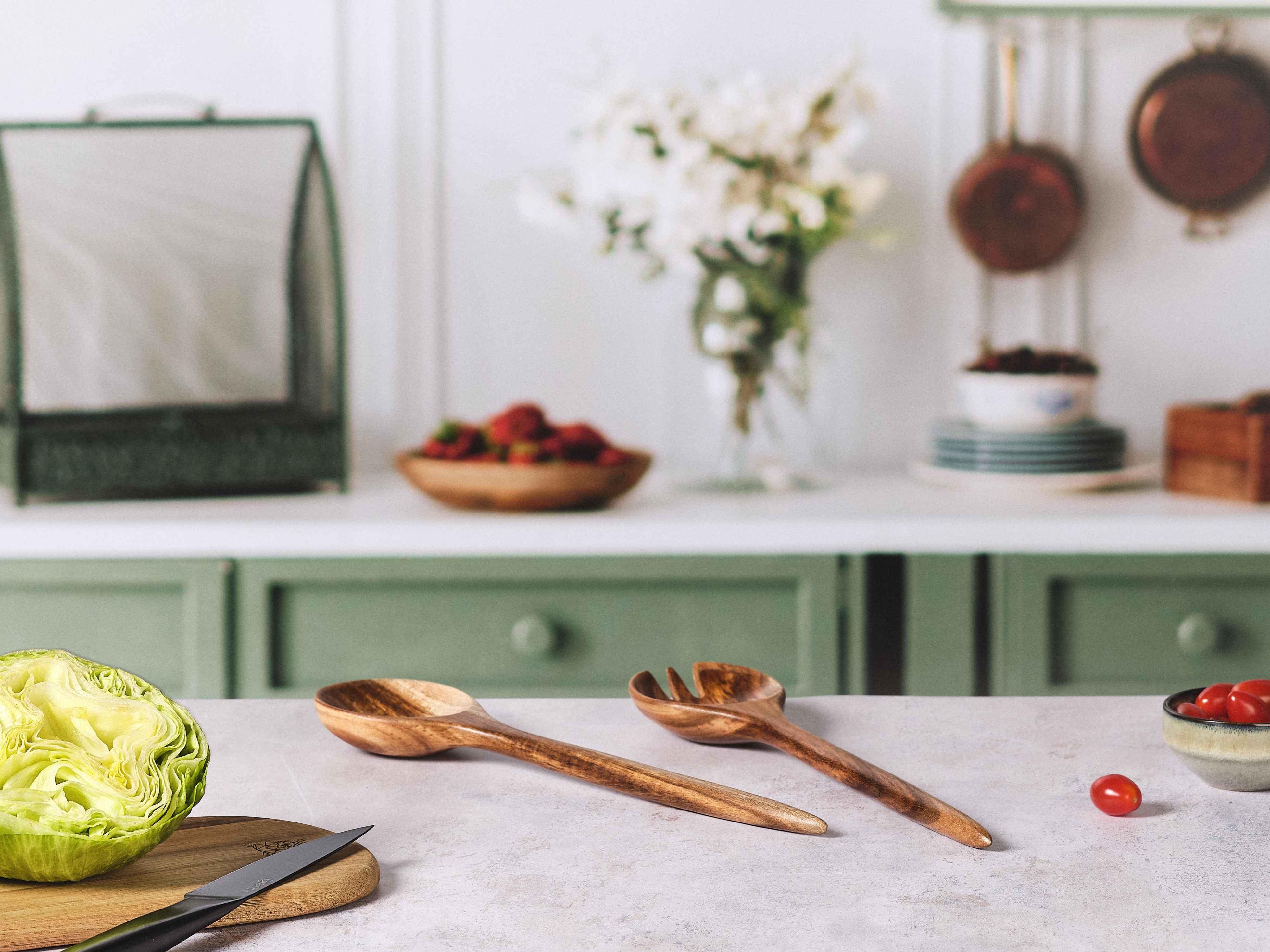 Acacia wood salad servers by Rolf BJORN Brown