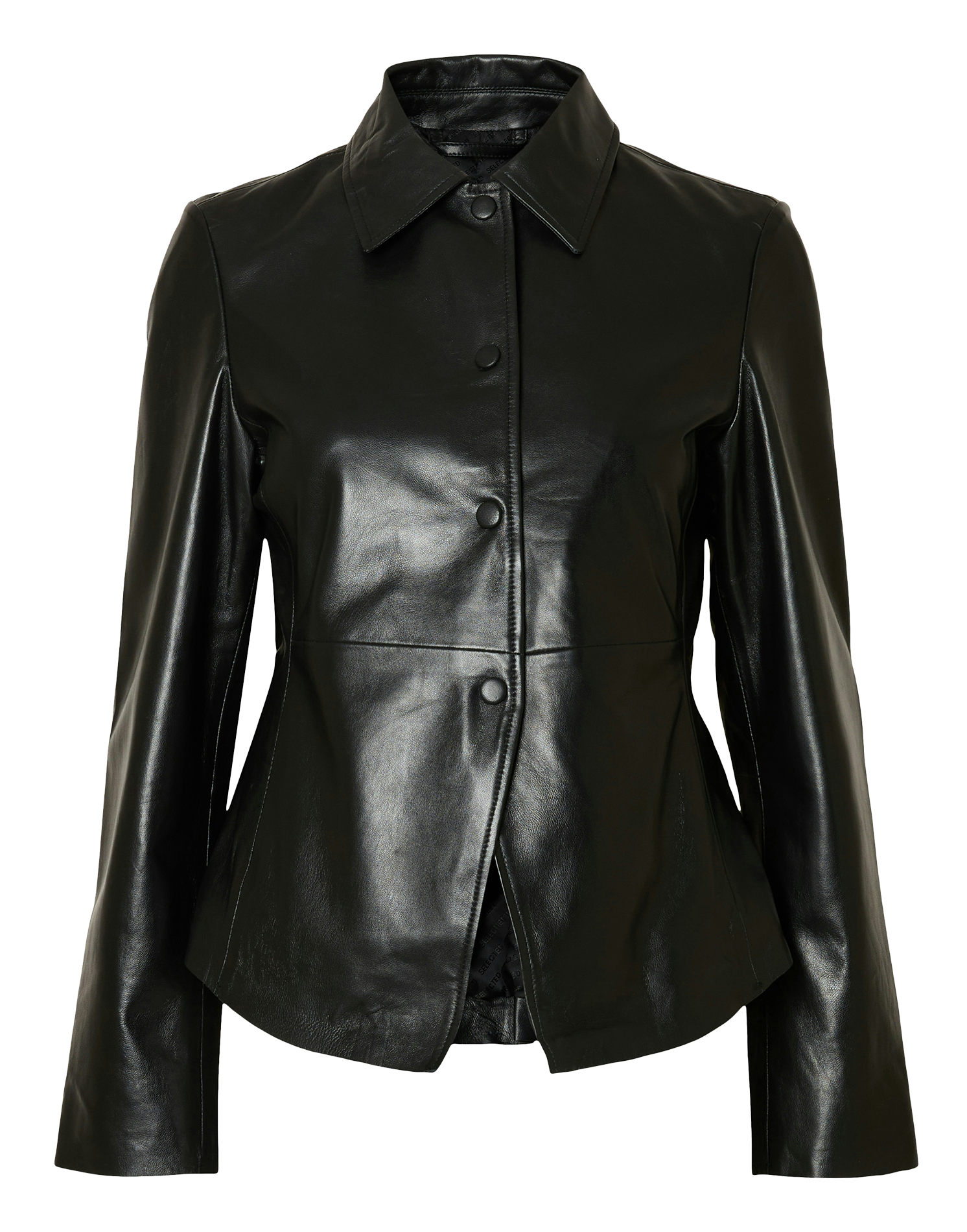 Veste en cuir col classique SELECTED Noir