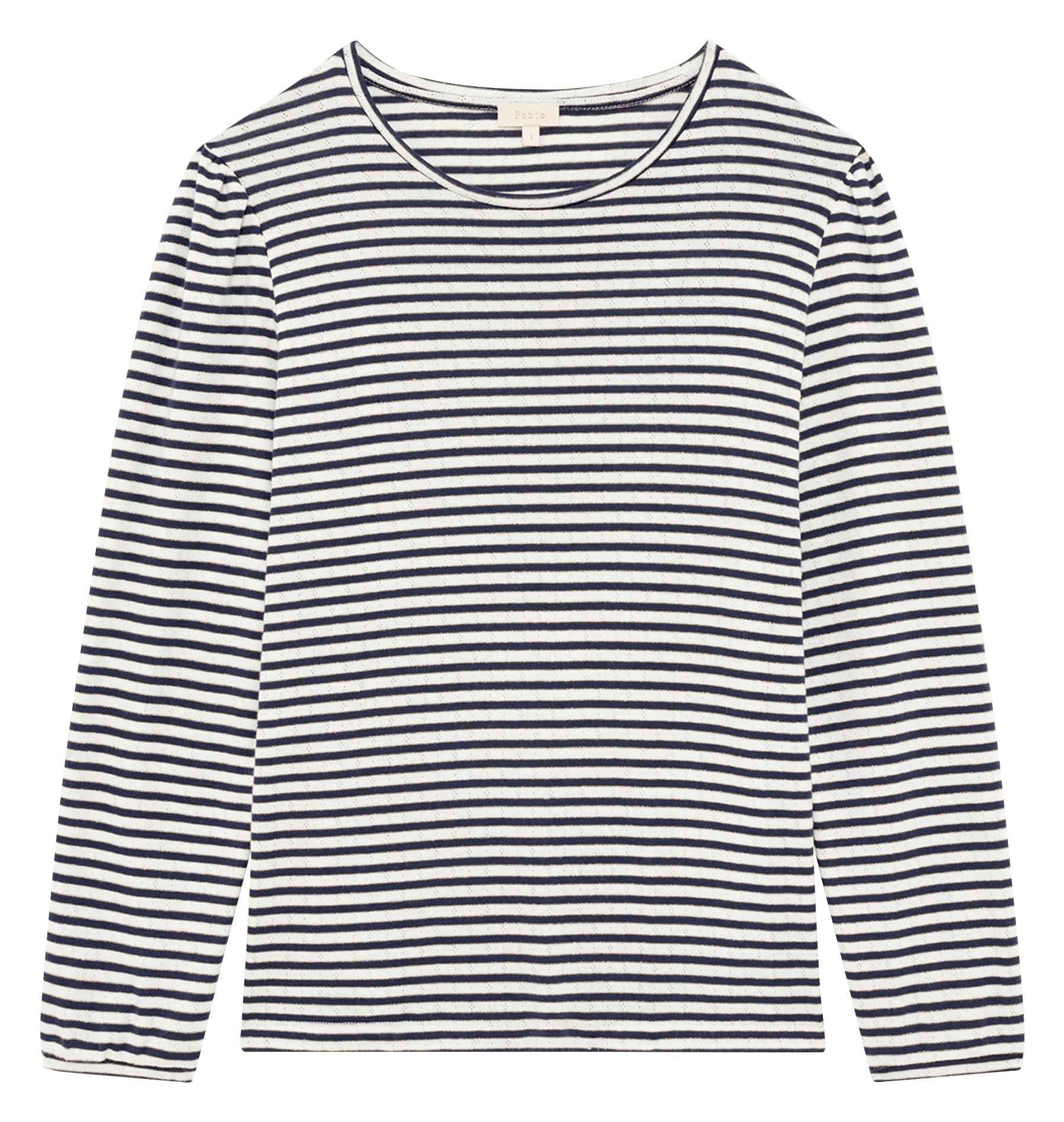 Tee-shirt droit col rond à rayures PABLO Bleu