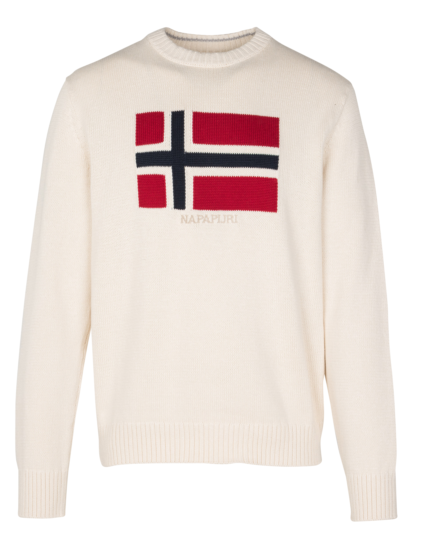 Pull ample col rond jacquard en coton NAPAPIJRI Beige