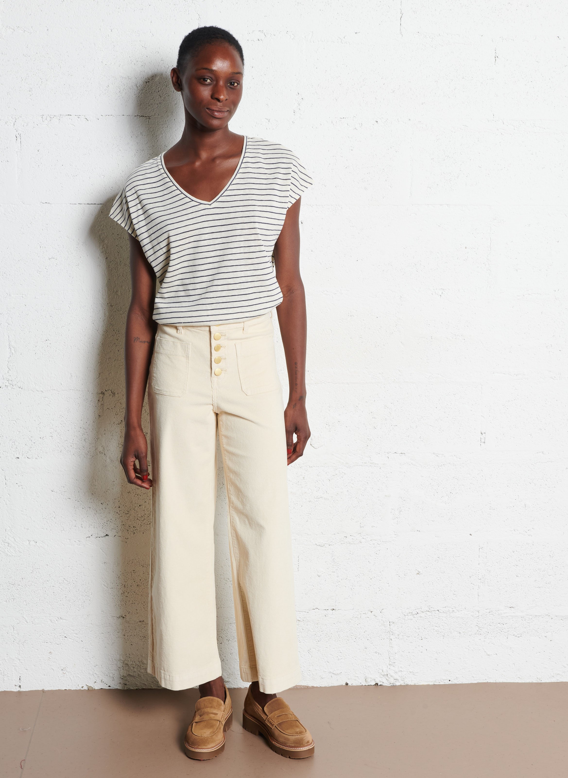 Tee-shirt col V ample LA PETITE ETOILE Beige