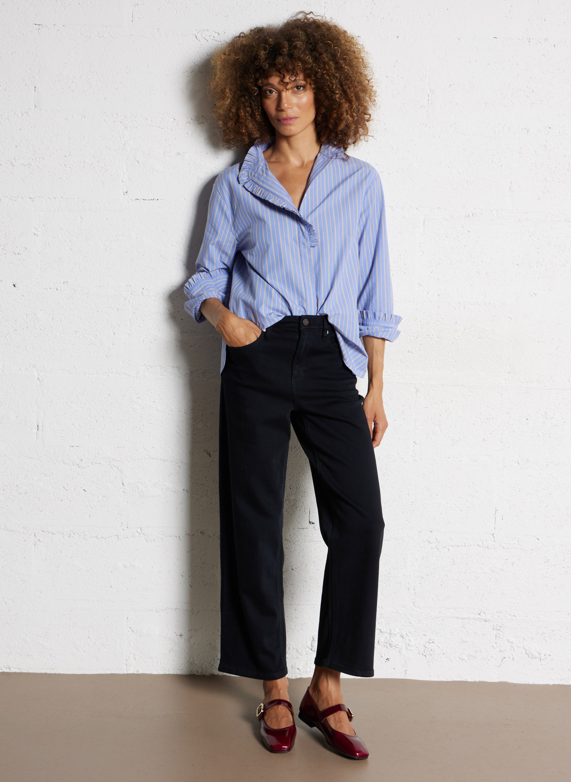 Celena striped cotton oversized shirt BELLA JONES Blue