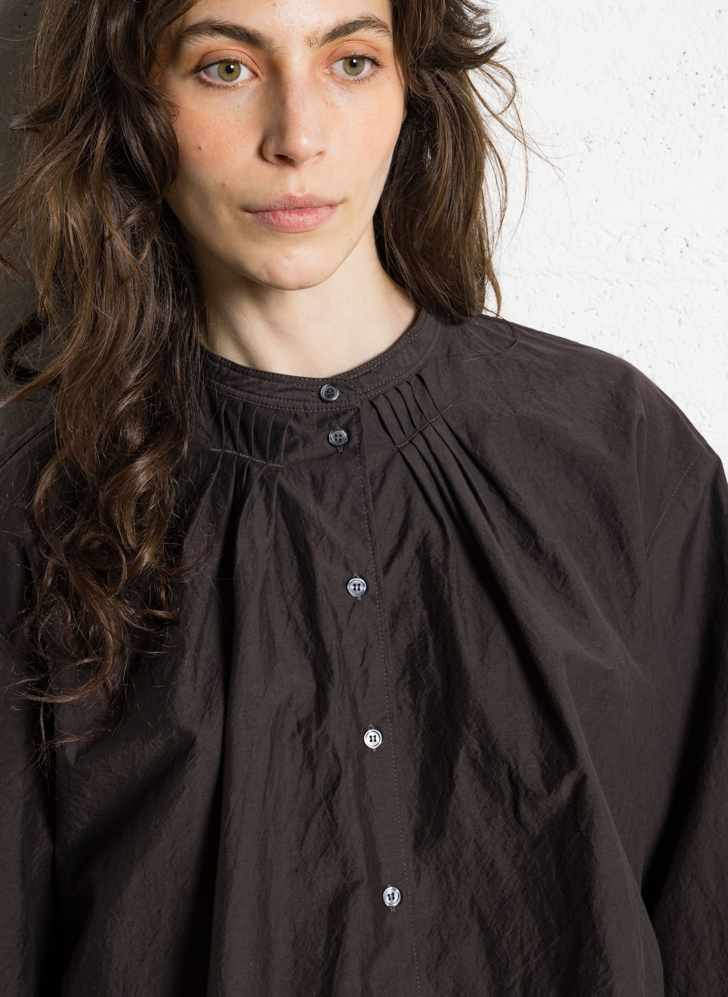Round-neck cotton-blend blouse SOEUR Brown