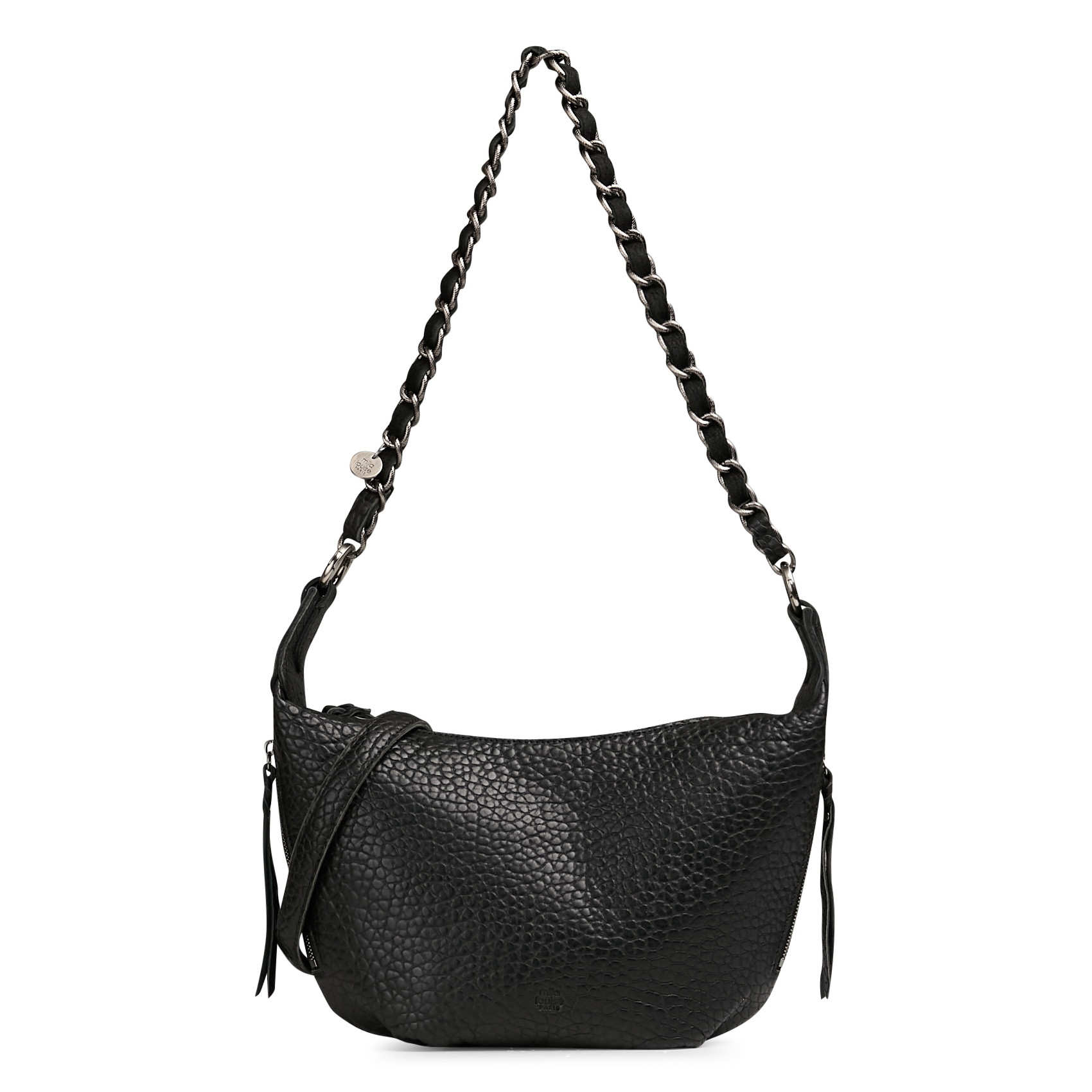 Halfronde leren tas MILA LOUISE Zwart