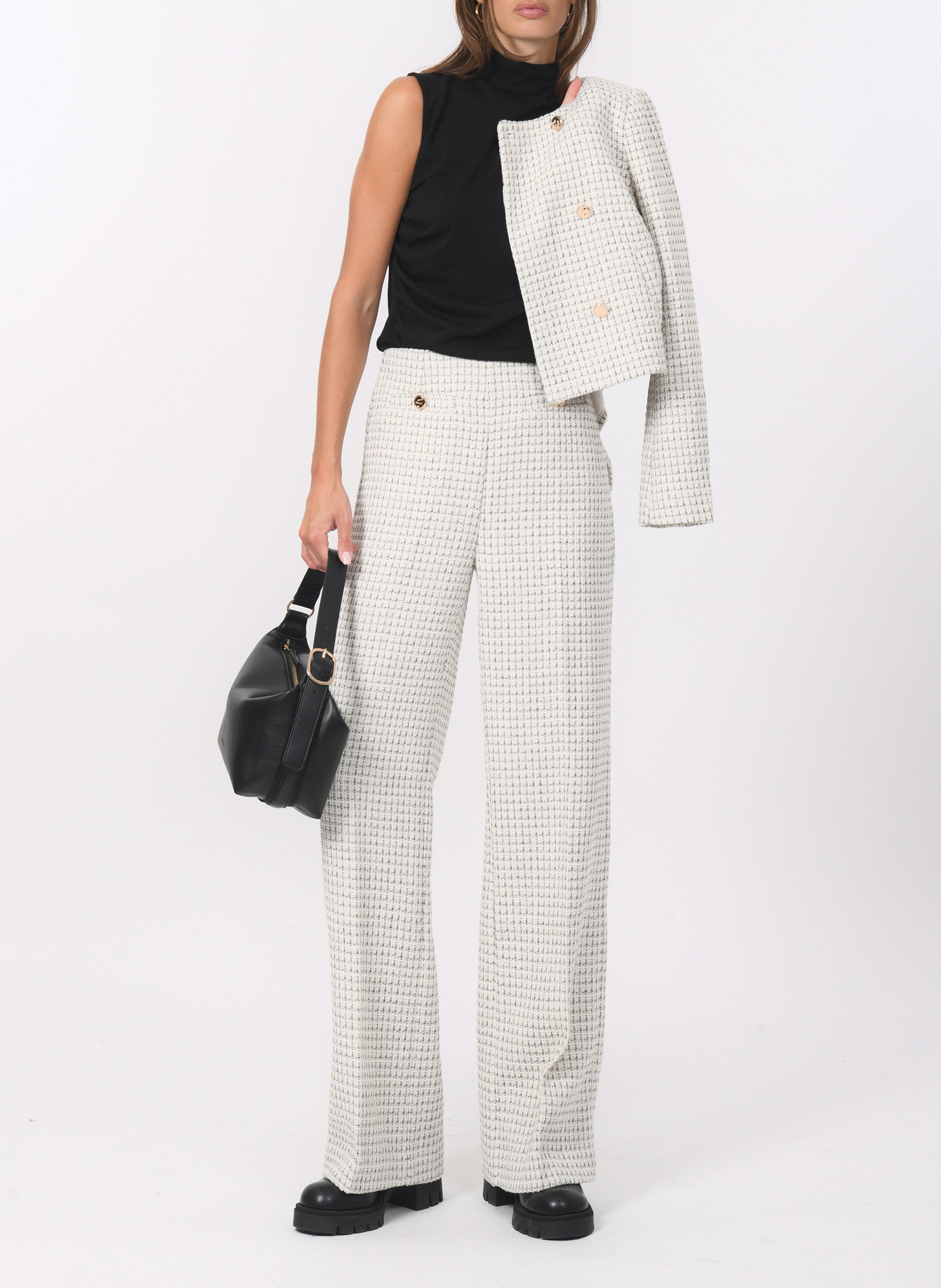 High-waisted straight tweed pants KOOKAI White
