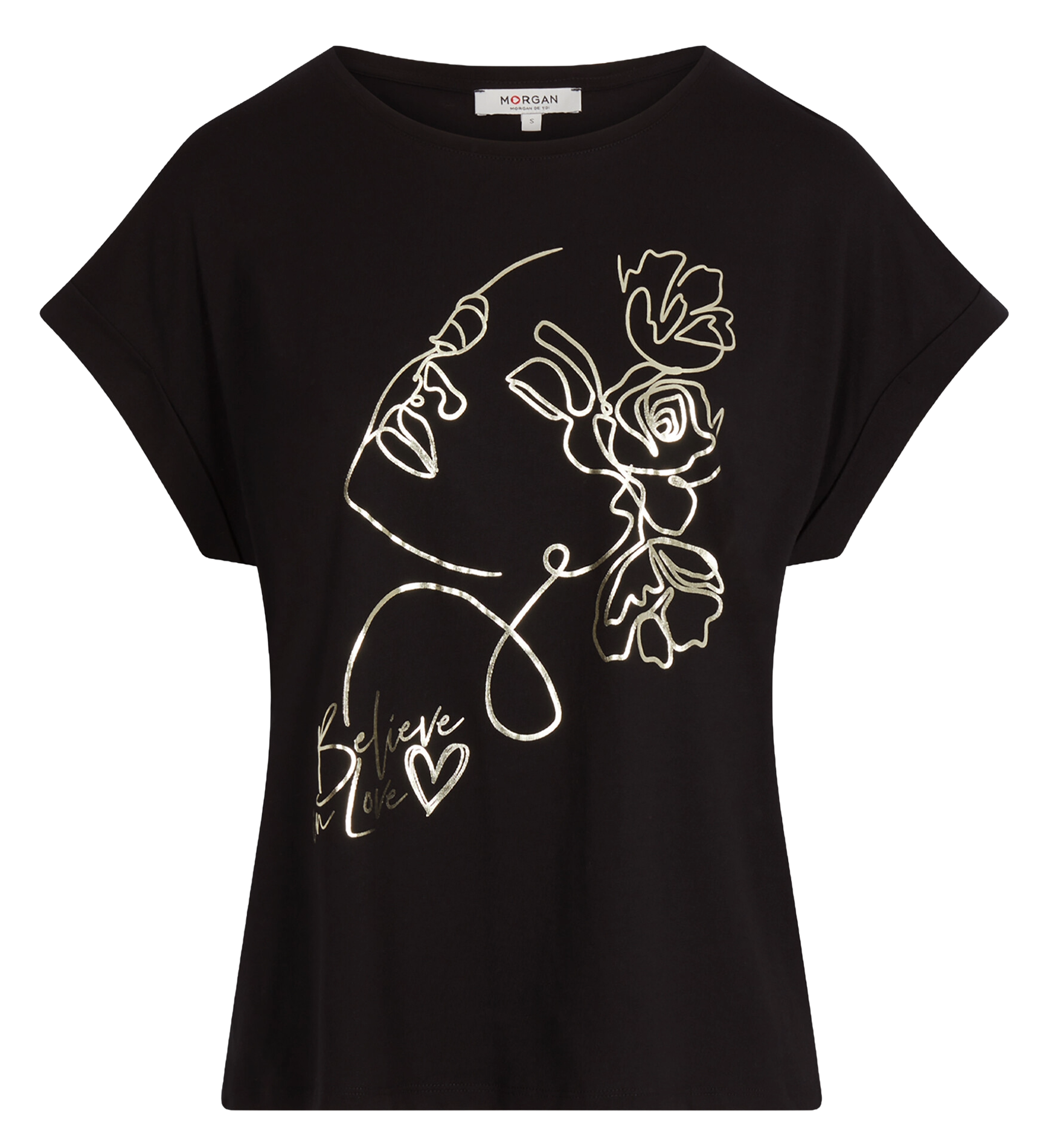 Tee-shirt col rond en coton mélangé MORGAN Noir