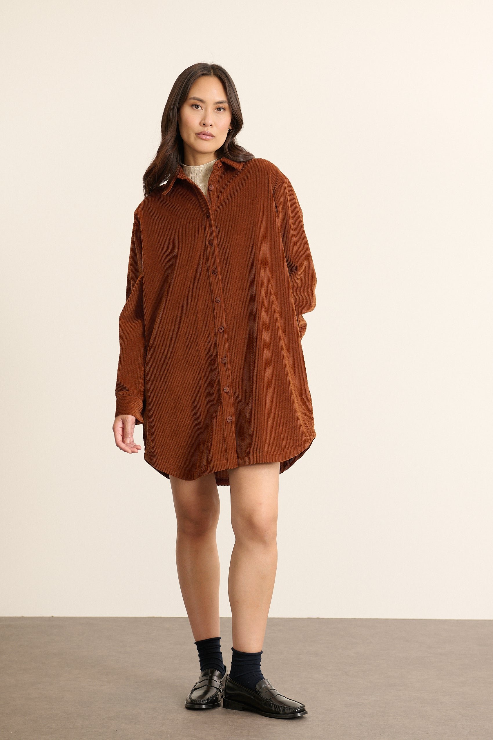 Short velour shirt dress GARANCE PARIS Brown