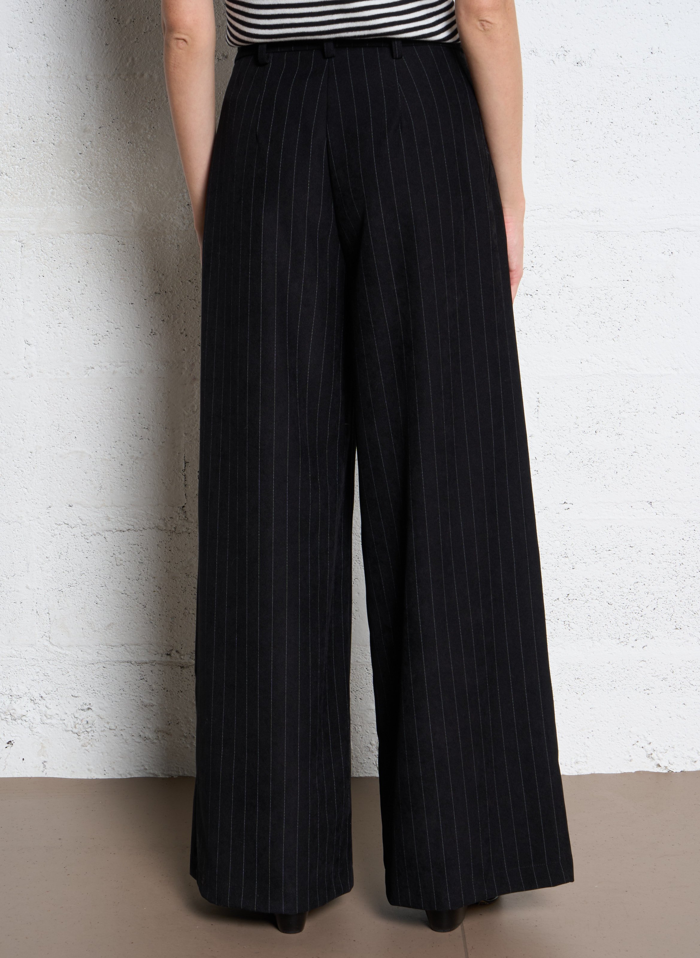 Pantalon palazzo à rayures PLEASE Noir