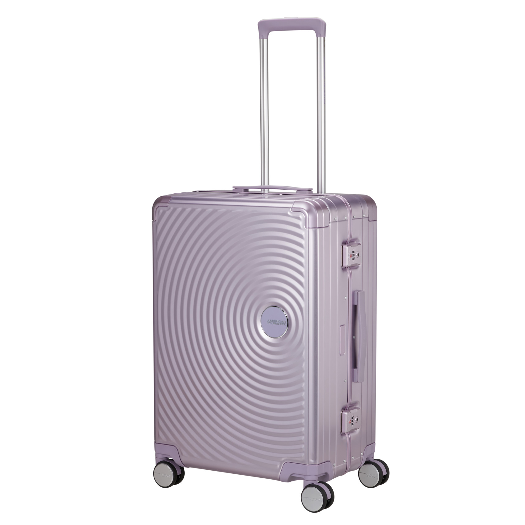 Aluminum suitcase with 4 wheels size M Purple
