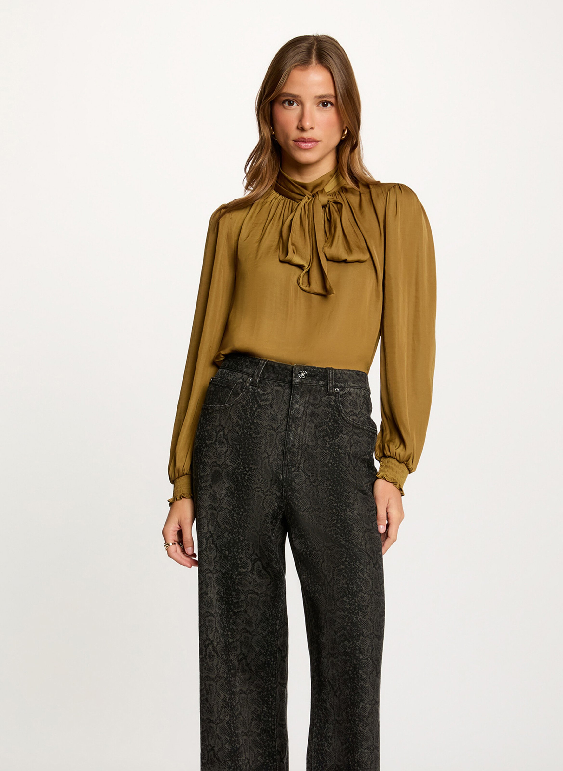 Blouse fluide col lavallière MORGAN Marron