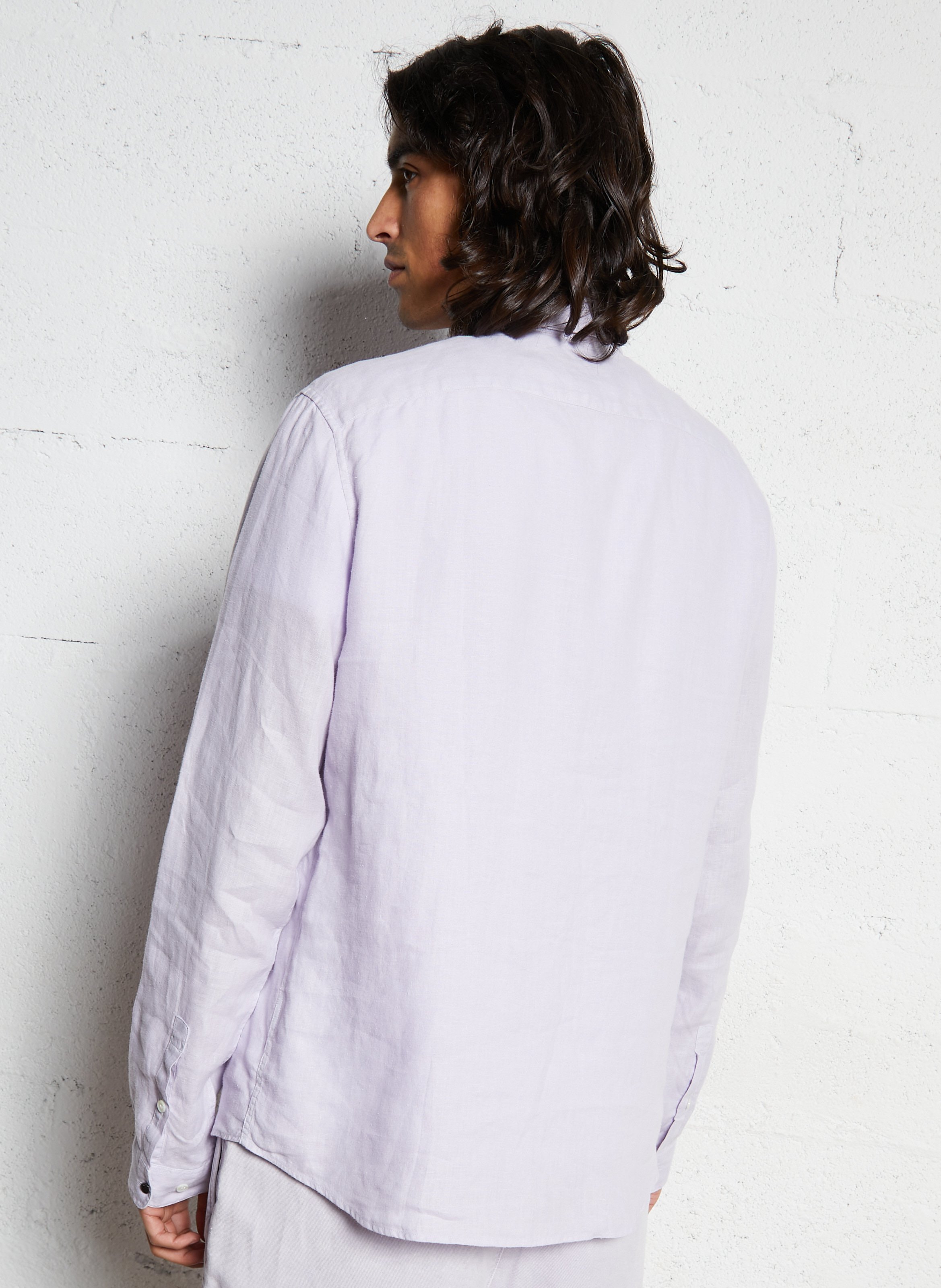Slim-Fit Hemd mit Pariser Kragen aus Leinen IKKS Violett